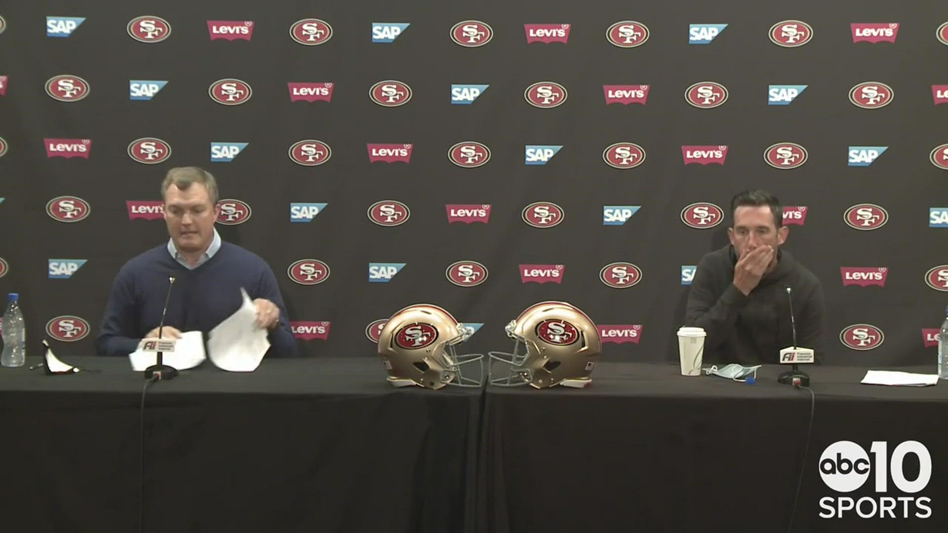 San Francisco 49ers head coach Kyle Shanahan & GM John Lynch talk about the acquisition of the third pick in the NFL Draft & the future of QB Jimmy Garoppolo.