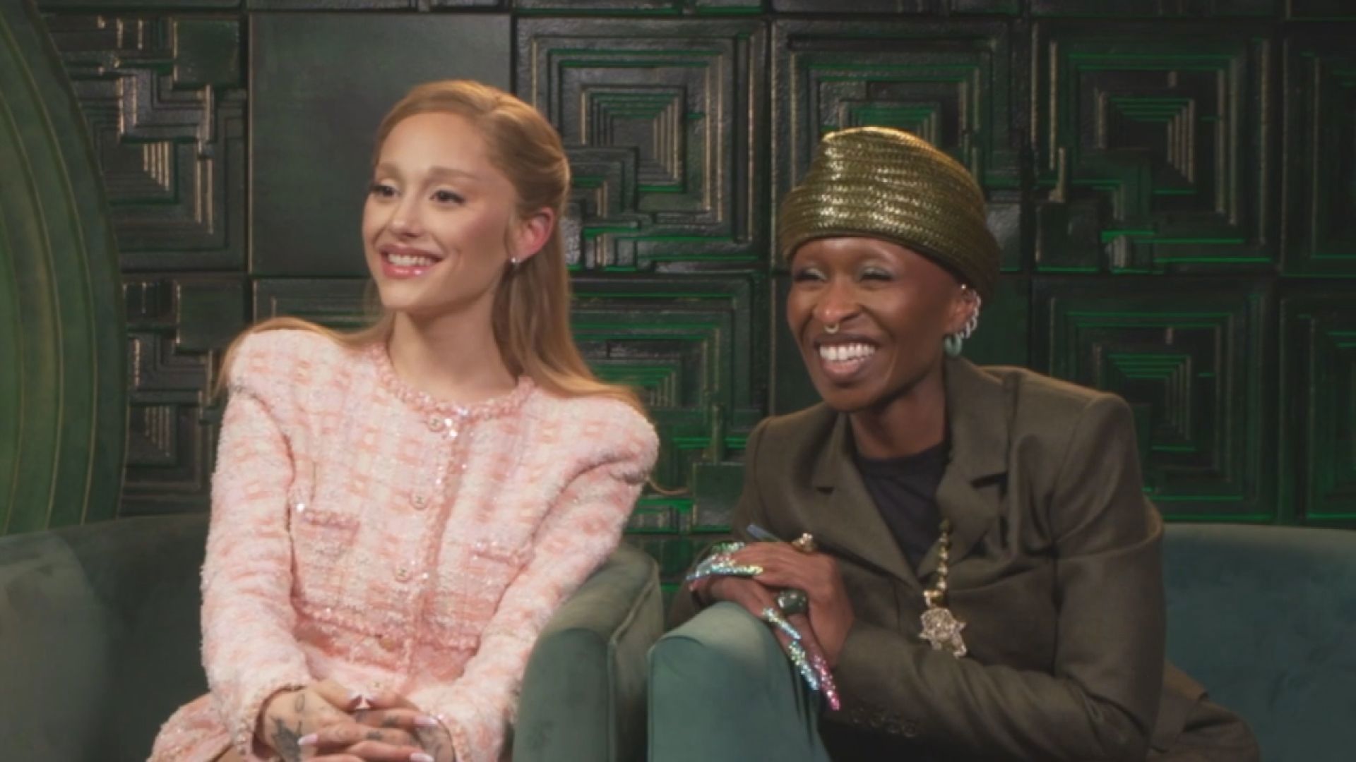 'Wicked' stars Ariana Grande and Cynthia Erivo discuss the role of a lifetime, set design and performing live on set with Mark S. Allen.