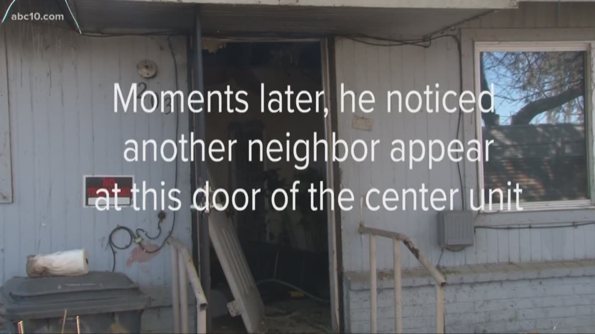 Eyewitnesses detail a reluctant hero's act of selflessness in saving an elderly woman from an apartment fire.
