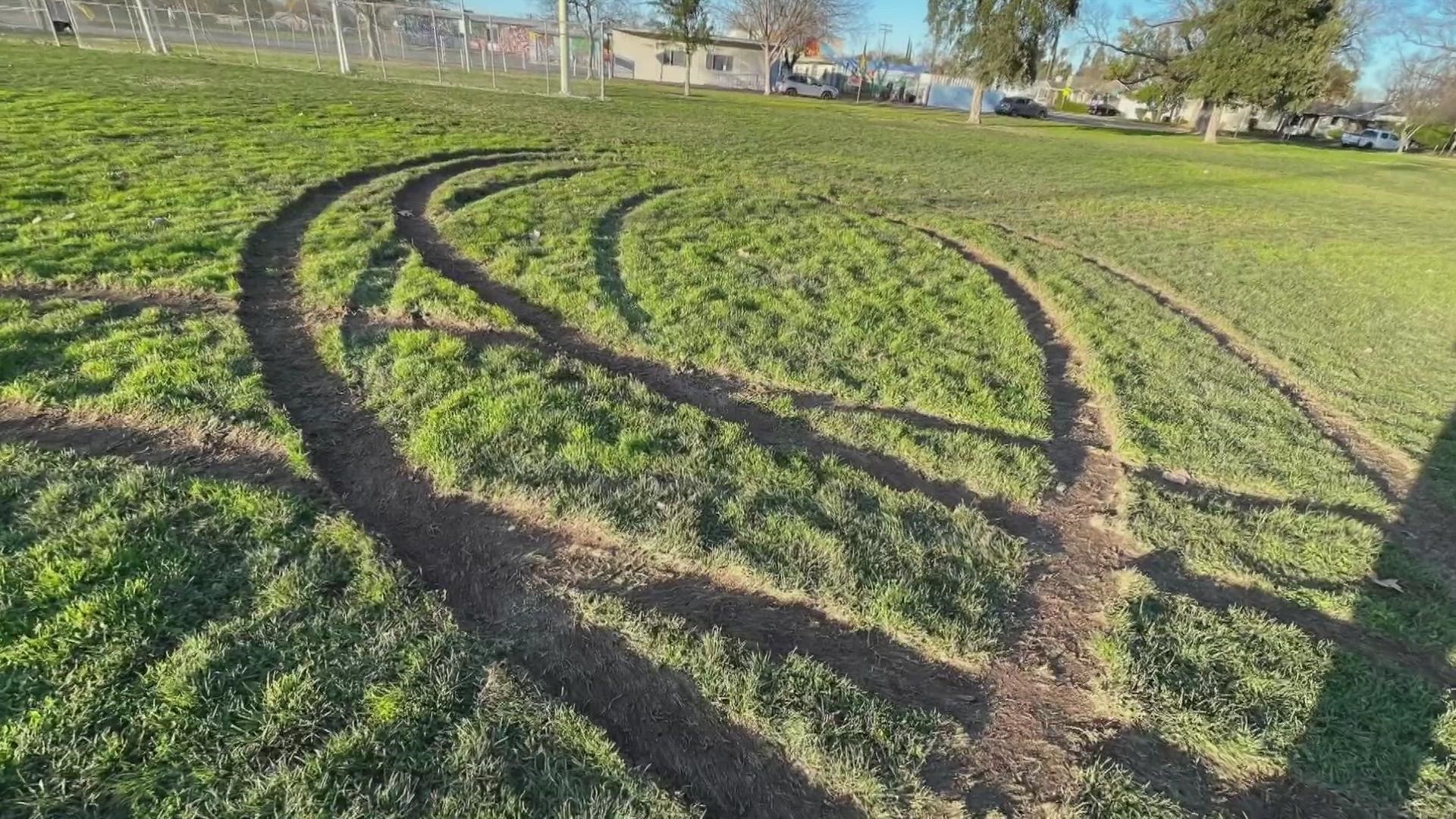 The field, used for anything from walking dogs and taking a stroll to competitive frisbee and softball, now has deep tire marks in it, according to Isaac Gonzalez.