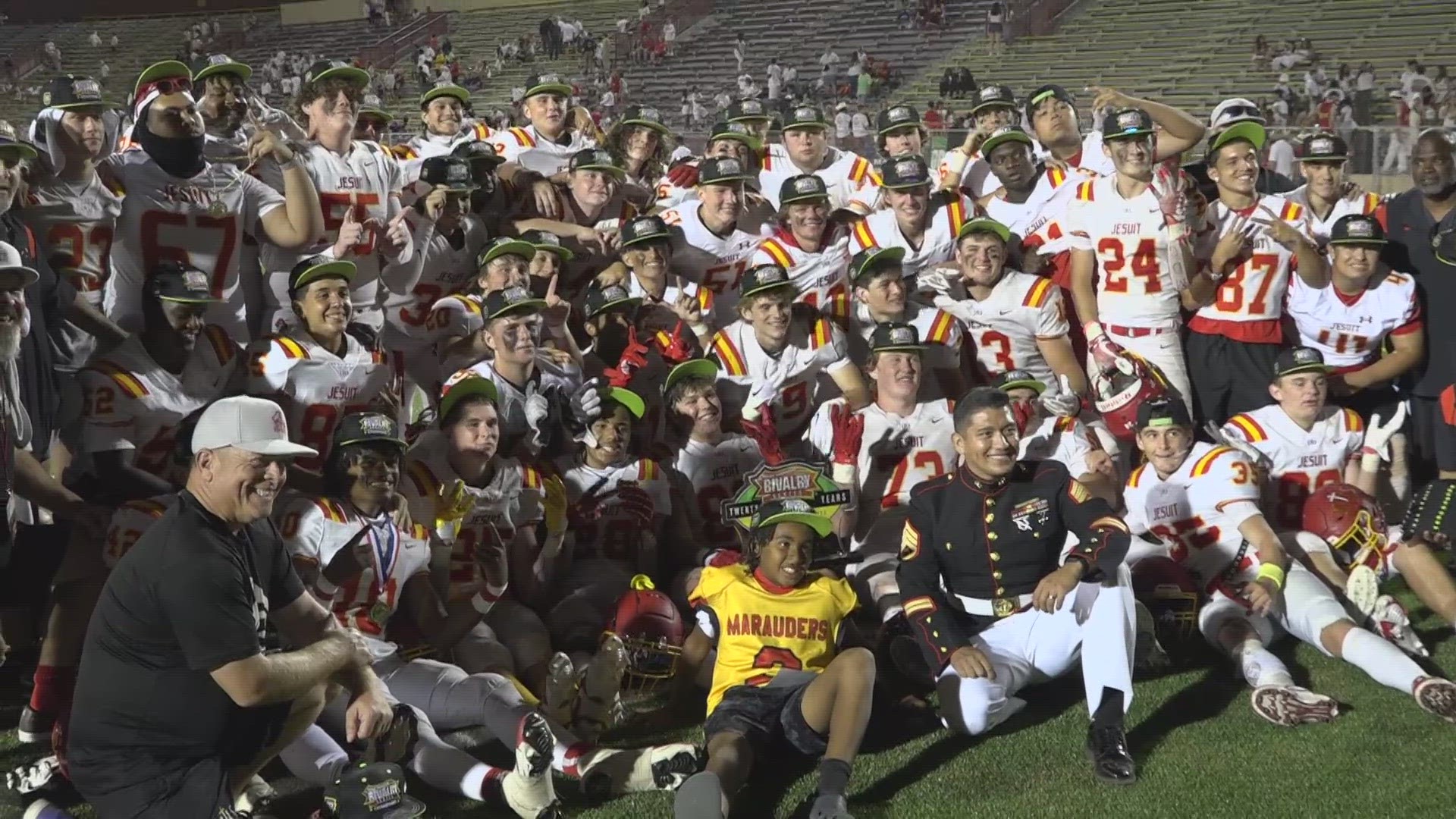 The Jesuit Marauders demolished the Christian Brothers Falcons in the annual Holy Bowl, winning 41-8.