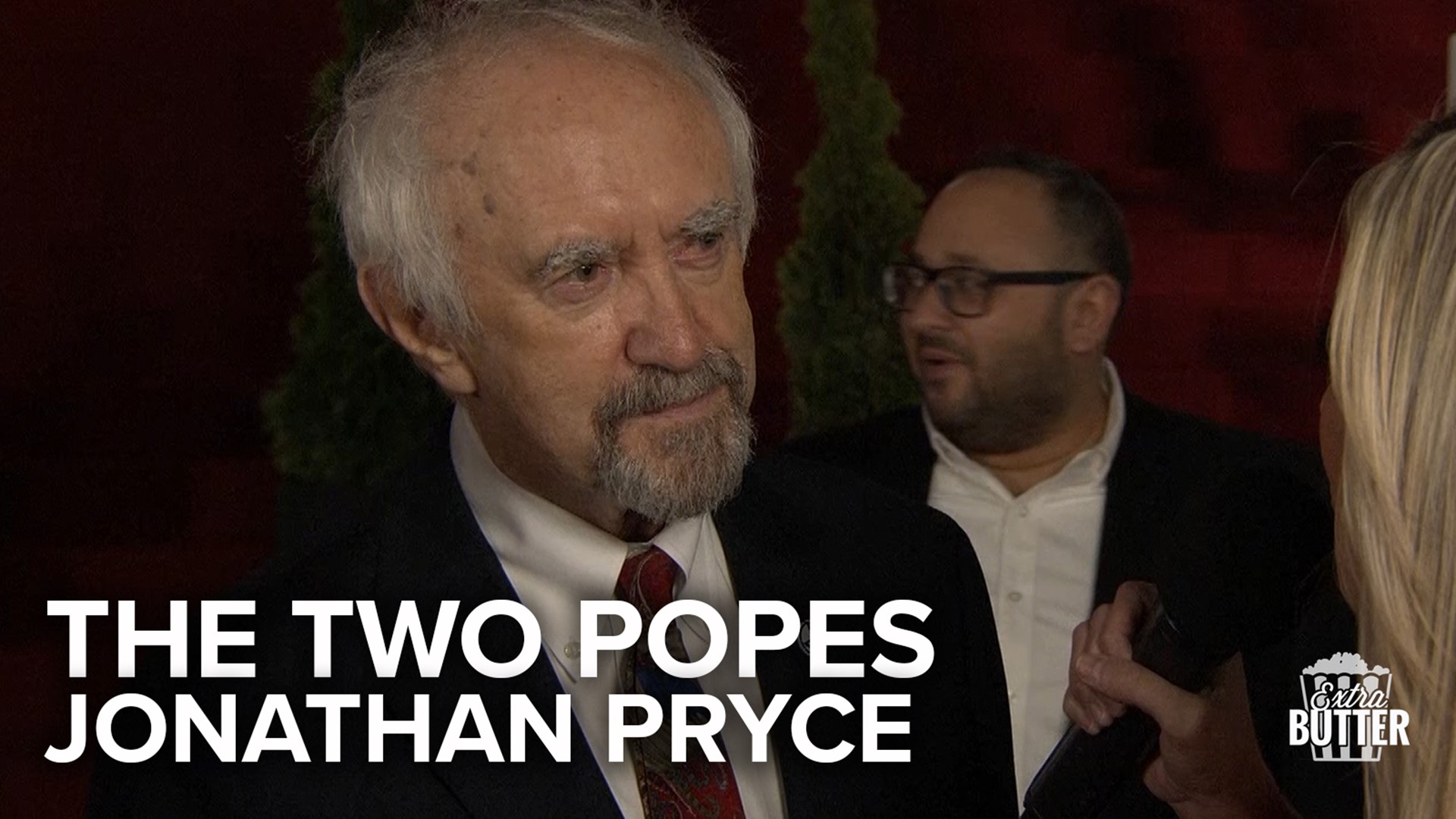 Jonathan Pryce talks about making the Netflix movie 'The Two Popes' and working alongside Anthony Hopkins. Pryce plays the future Pope Francis.