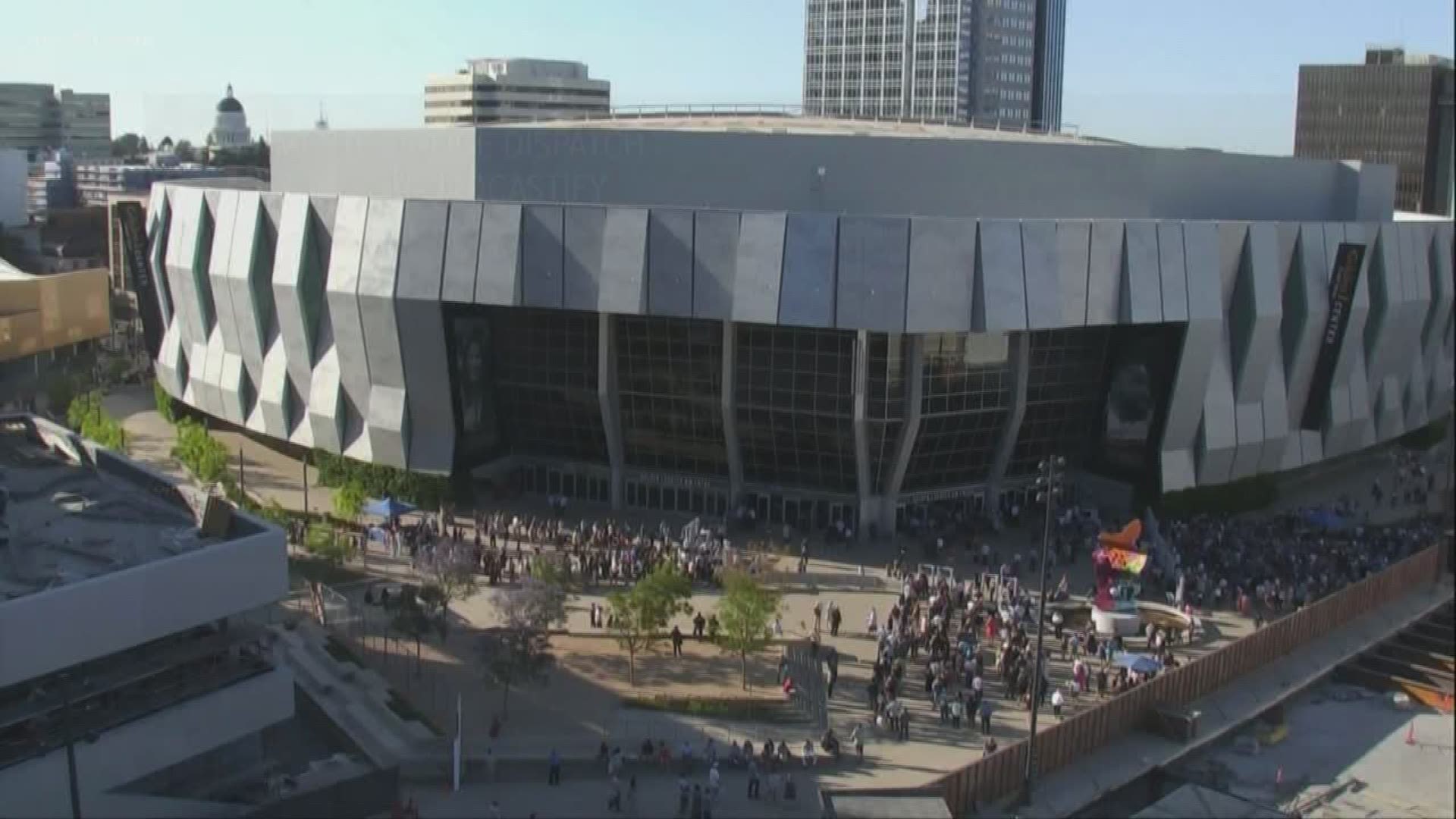A man reportedly trespassing inside the Golden 1 Center early Tuesday morning was rushed to the hospital after falling unconscious after being restrained by police during his arrest.