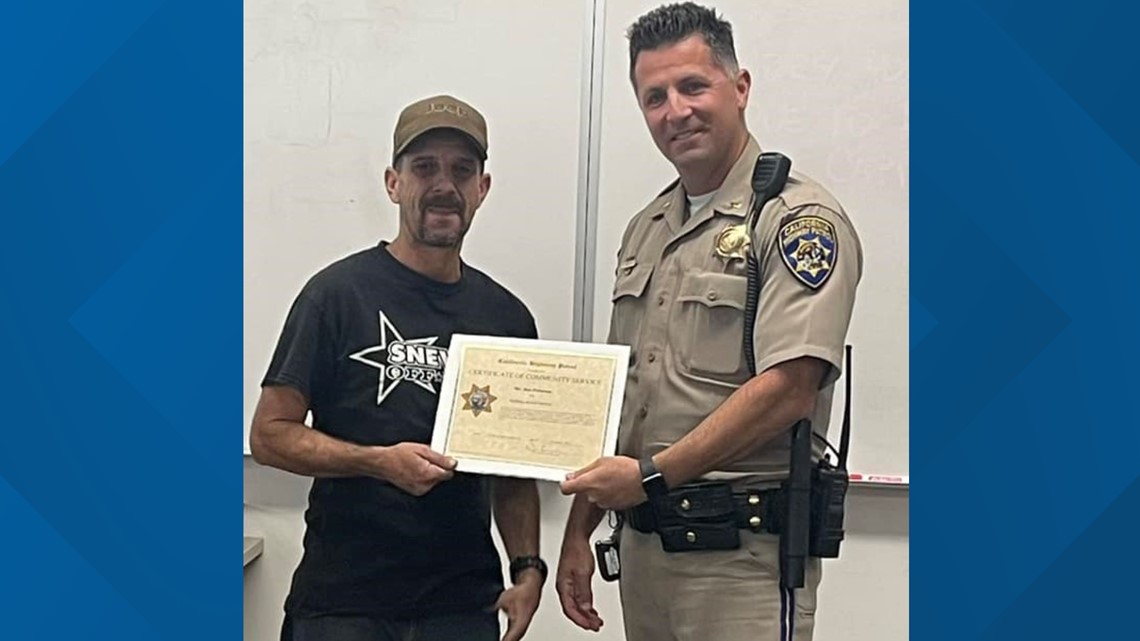 Man who helped change CHP officer's tire is recognized | abc10.com