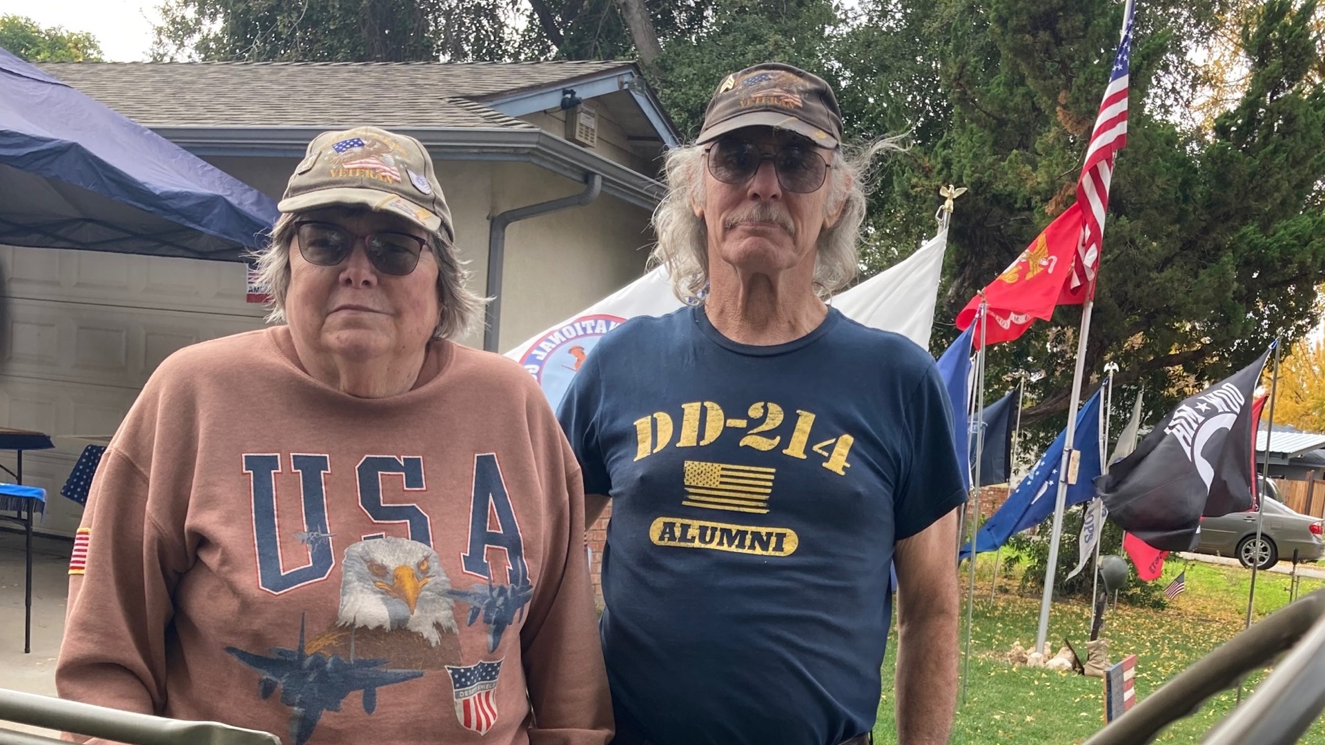 Modesto couple uses front yard, flags and artifacts as a memorial to veterans.