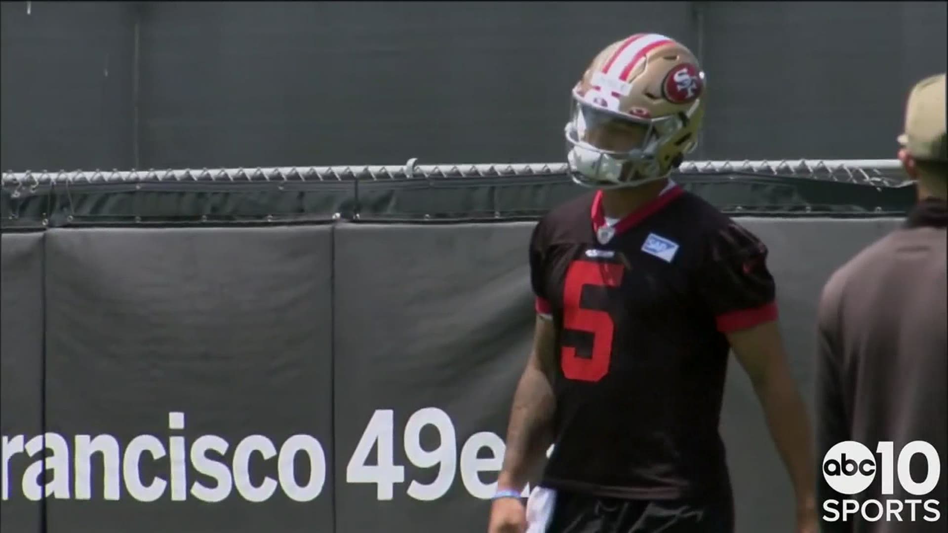 Donning a San Francisco 49ers jersey for the first time, rookie QB Trey Lance takes to the practice field for minicamp in Santa Clara & give impressions of new team.