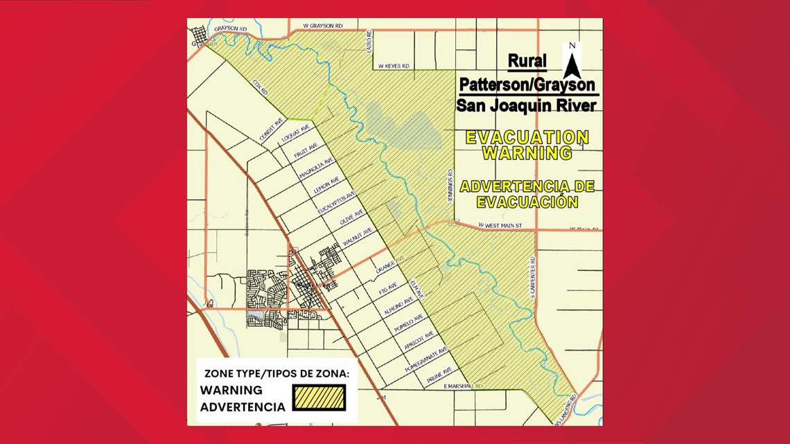 Evacuation warning issued for rural area of Stanislaus County along San