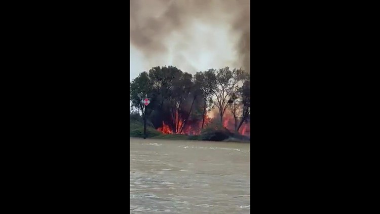 Fire on island in Stockton Delta