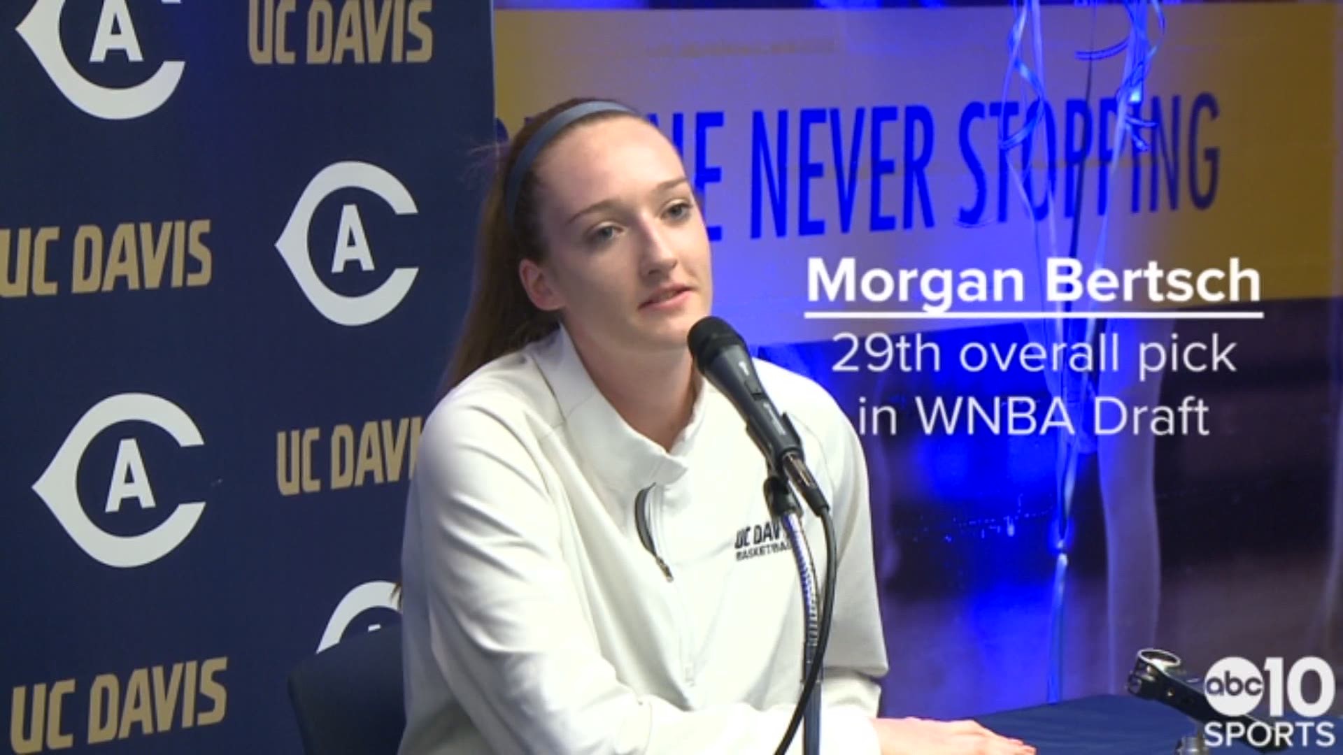 UC Davis basketball star Morgan Bertsch makes history again as the first Aggie ever to be selected in the WNBA Draft