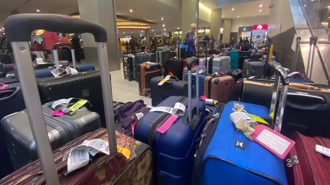 Thousands of bags sit in Sacramento International Airport