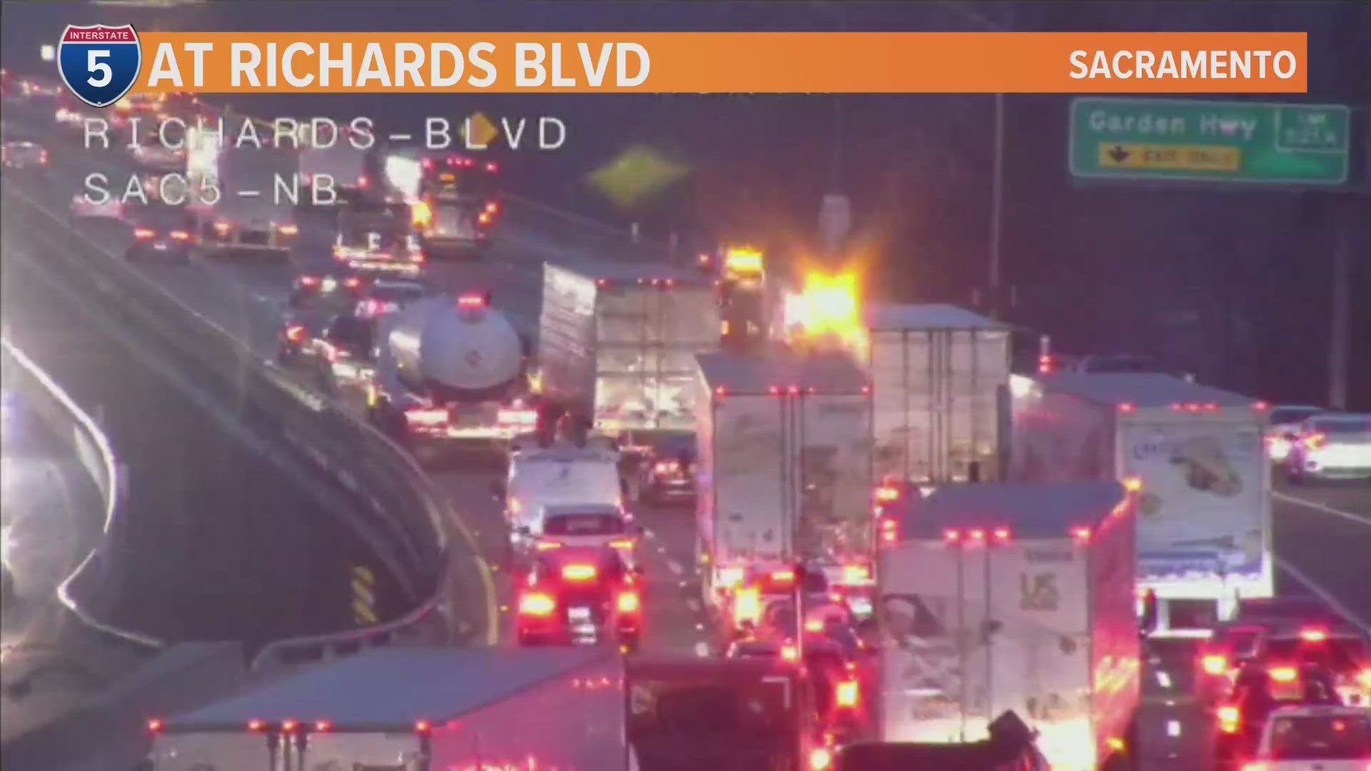 Sacramento Traffic Delays on northbound I 5 near Richards Boulevard in Sacramento