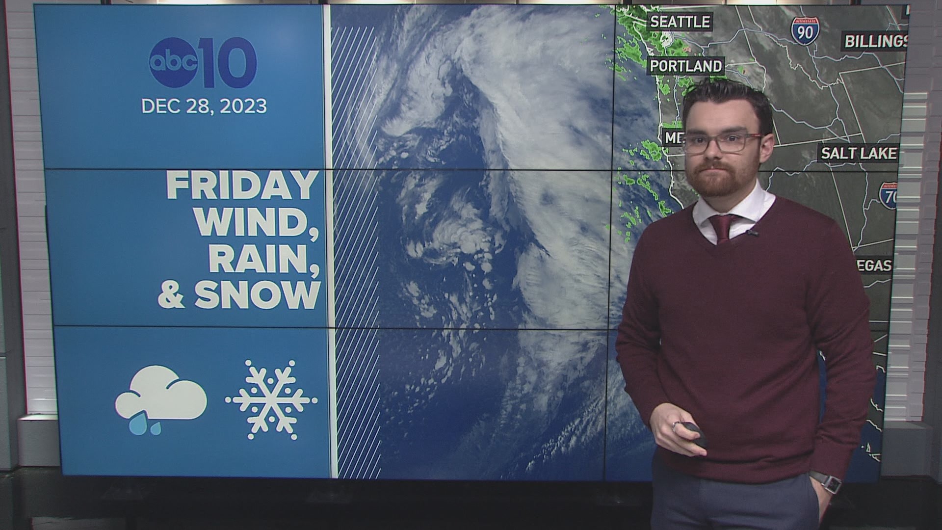 The atmospheric river will once again push into Northern California on Friday, bringing heavy evening rain and overnight snow to the Sierra.