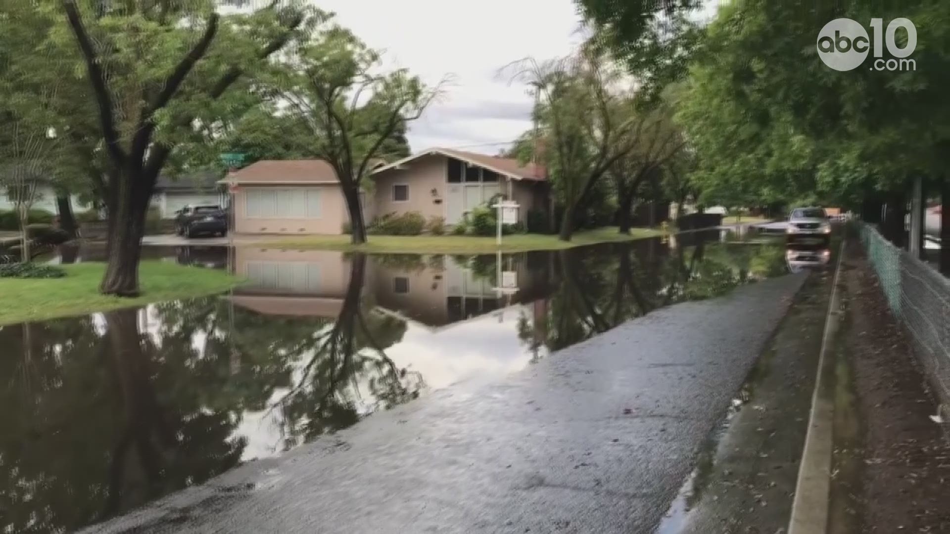 The city of Stockton was hit hard by rain and hail during a storm on Sunday. Multiple areas experienced flooding including the intersection of Rialto and Pacific.