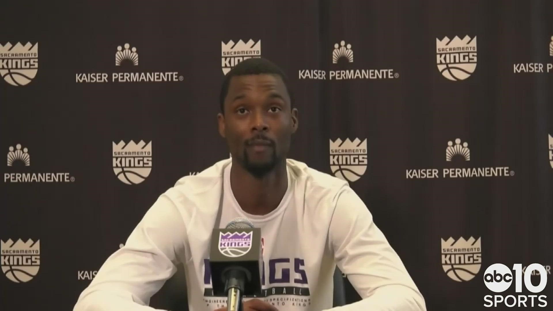 Harrison Barnes talks about the defensive additions Sacramento added in the offseason, being impressed by Kings' rookie Davion Mitchell & the long playoff drought.