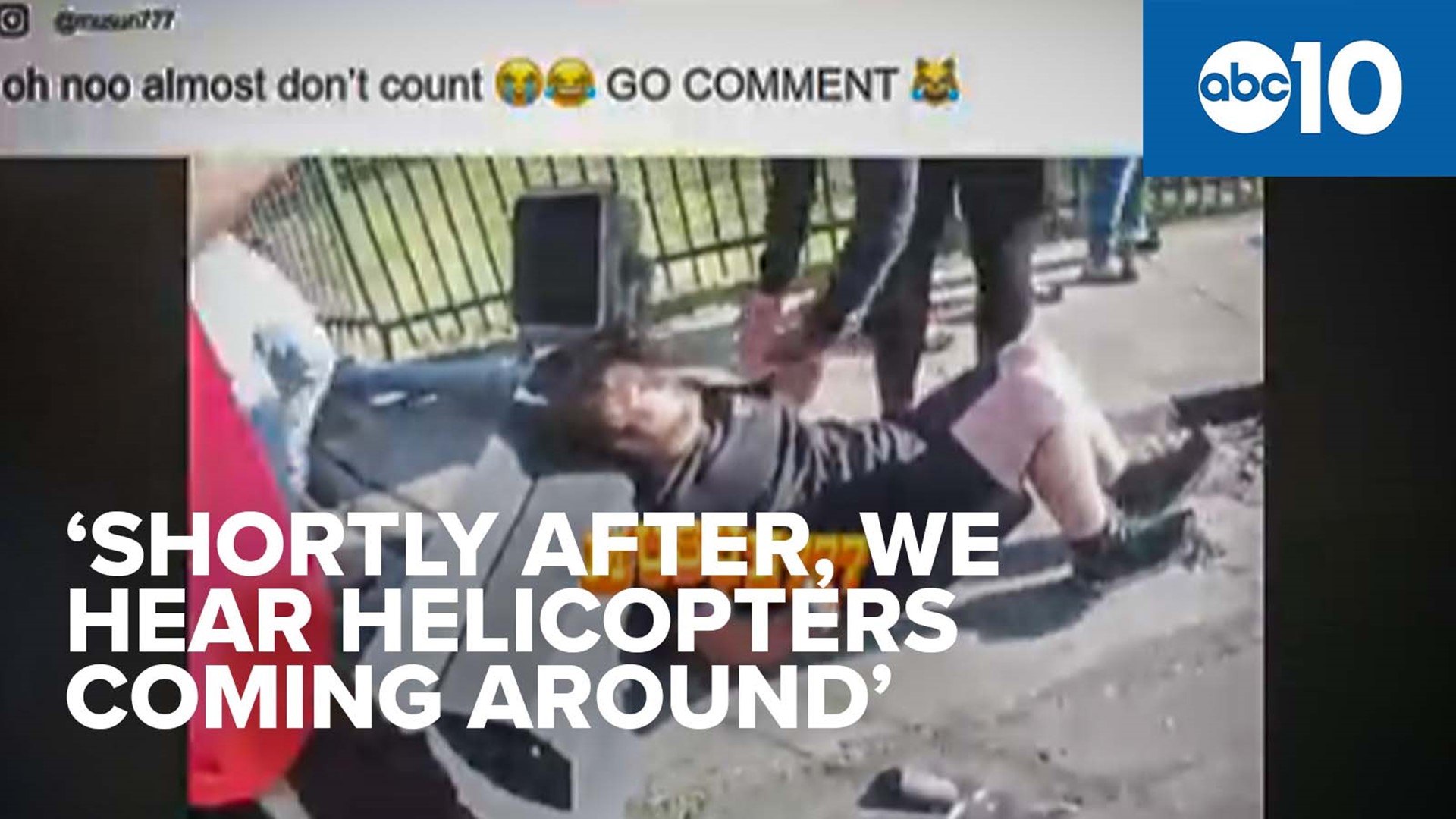 After videos popped up online of a Sunday sideshow in Sacramento showing at least three people hit by sideshow drivers, one neighbor said helicopters flew overhead.