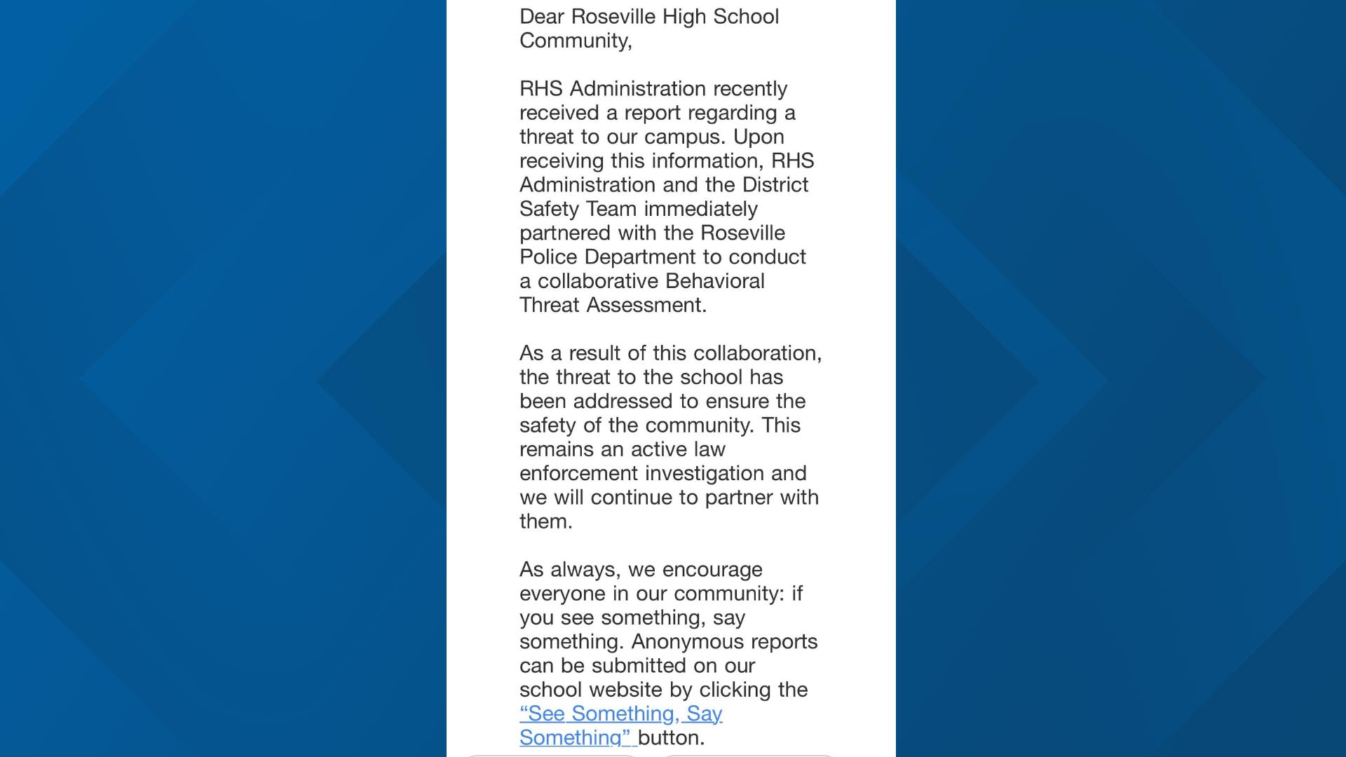 Three juveniles arrested after Roseville High School threat | abc10.com