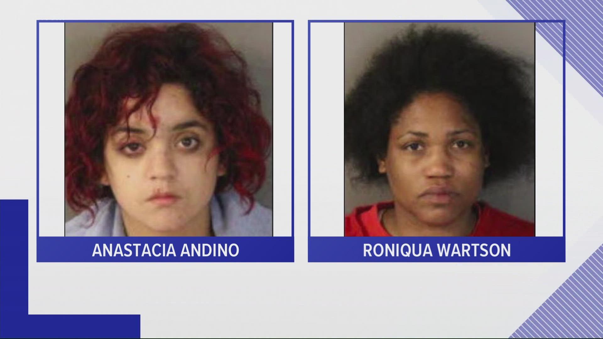 Two women are accused of stealing a car with a baby inside while the owner was dropping their other child off at daycare.