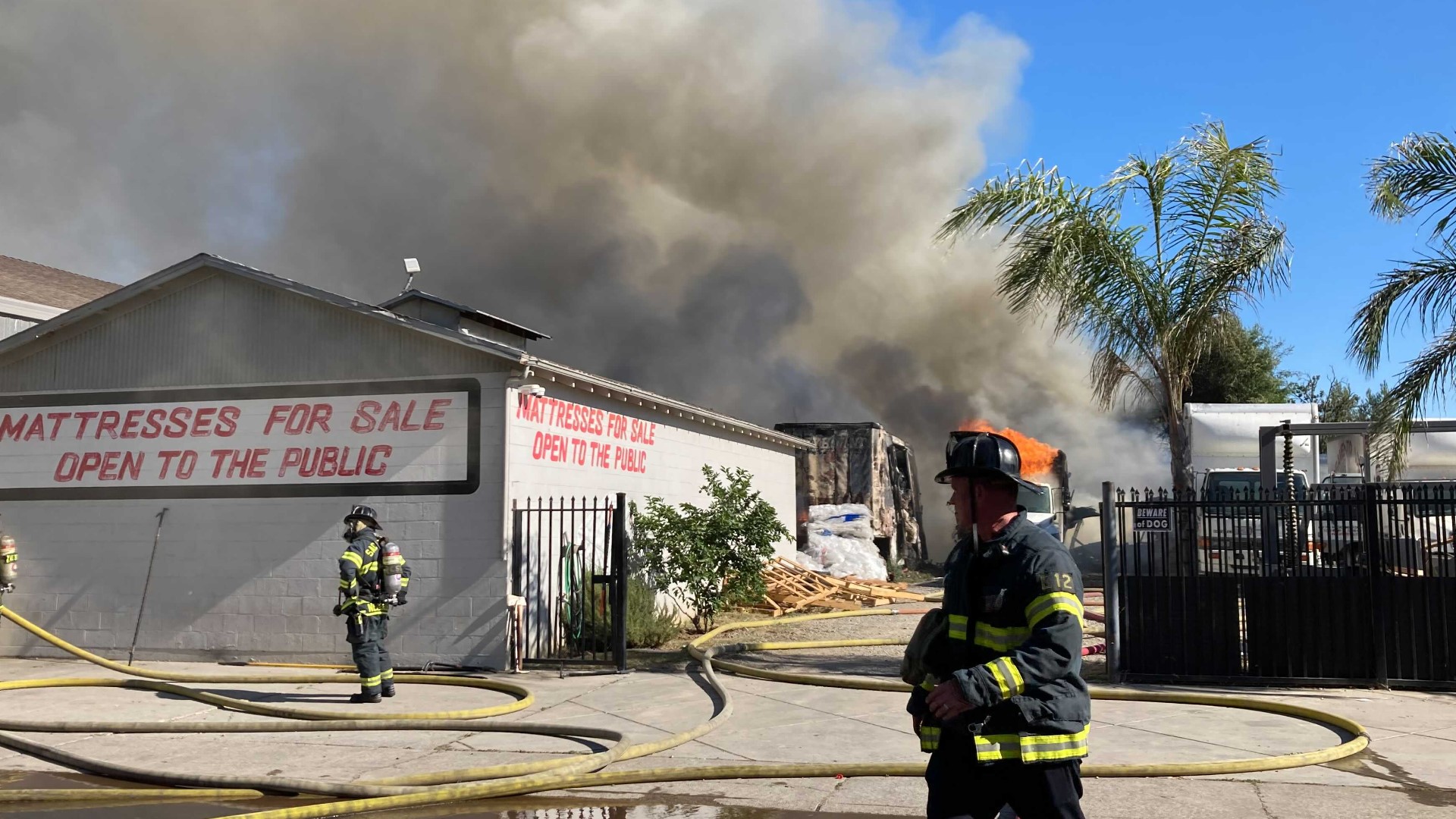 80 firefighters responded to battle flames along 14th Avenue after several tractor trailer trucks caught fire Sunday, said Captain Keith Wade.