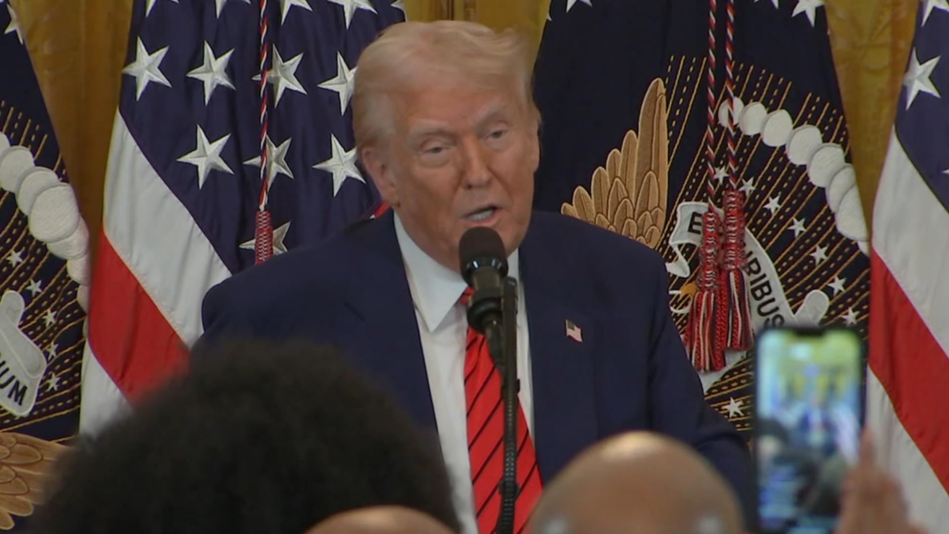 President Trump speaks at a Black History Month event at the White