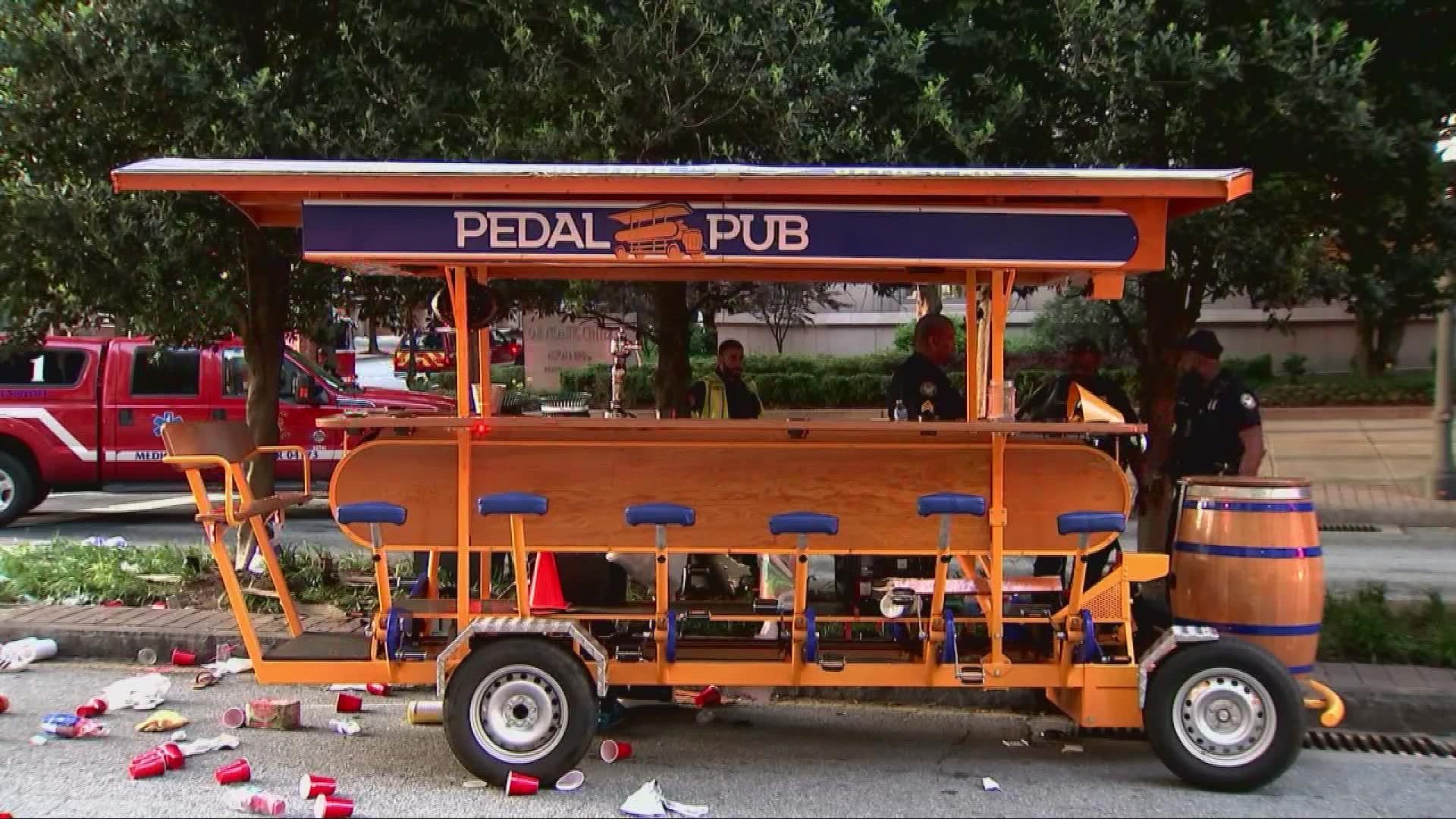 The driver of a "pedal pub" was arrested and charged with DUI after an Atlanta crash. And, Amber Heard to take the stand in Johnny Depp's defamation trial.