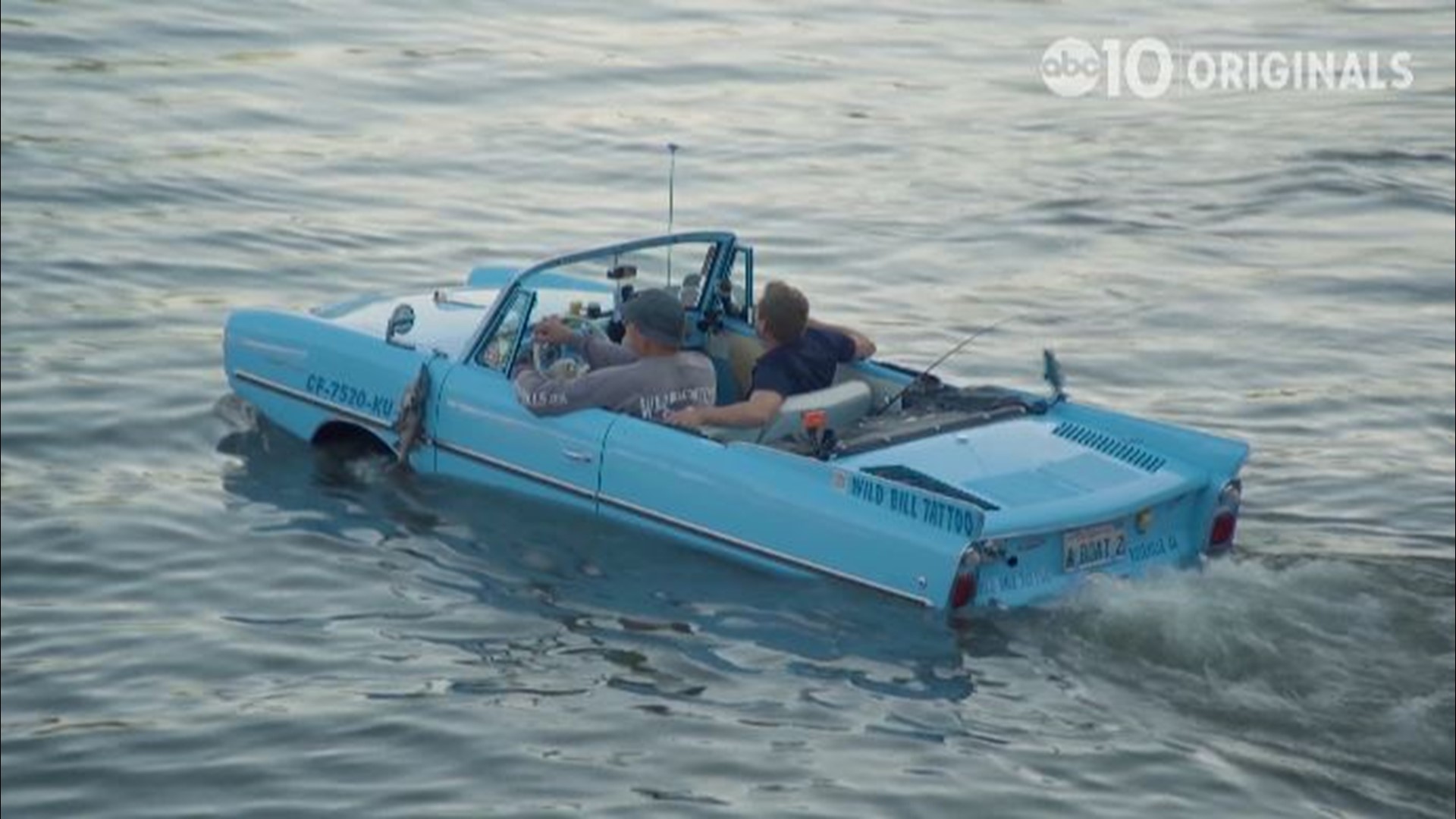 It's a car that drives like a boat--because it is one. John Bartell goes four-wheeling on the Sacramento River with Roseville, California car collector, "Wild Bill" Hill.