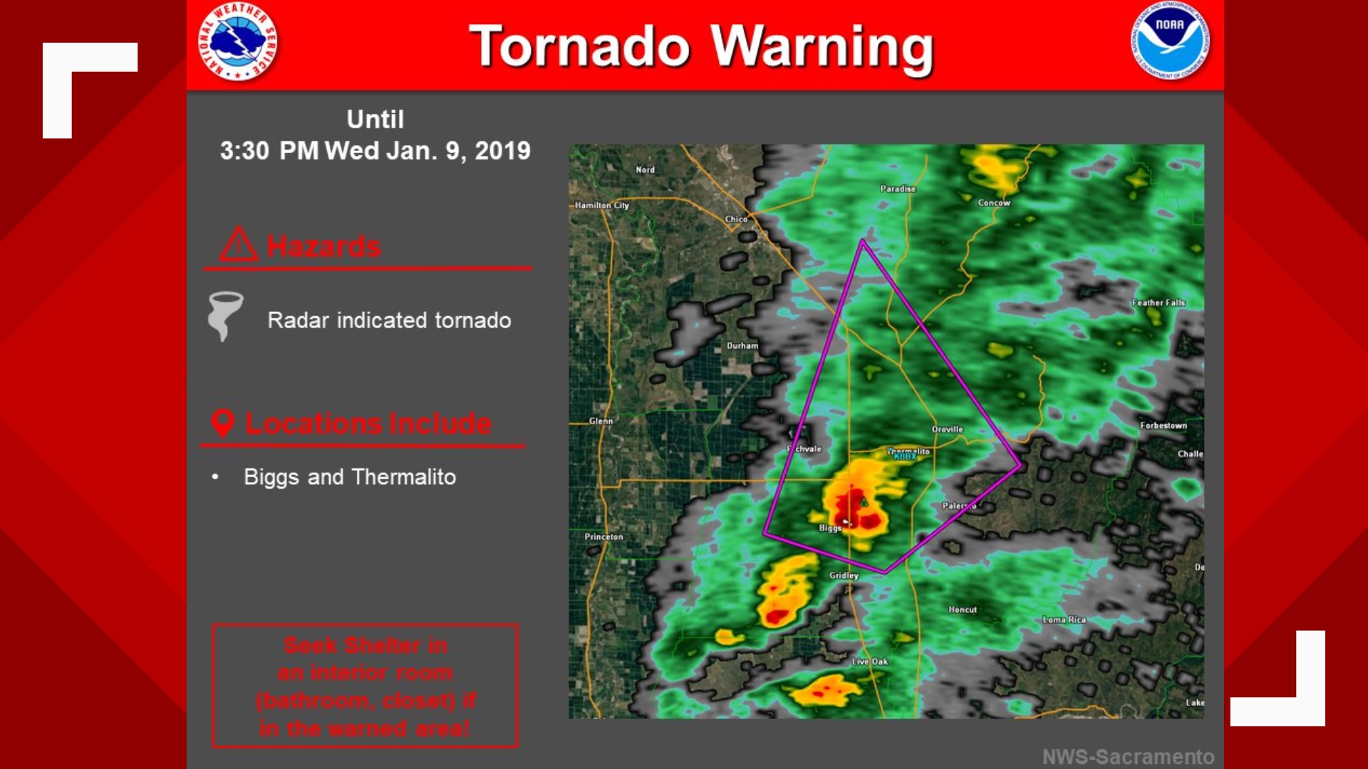 Tornado warning issued in Butte County