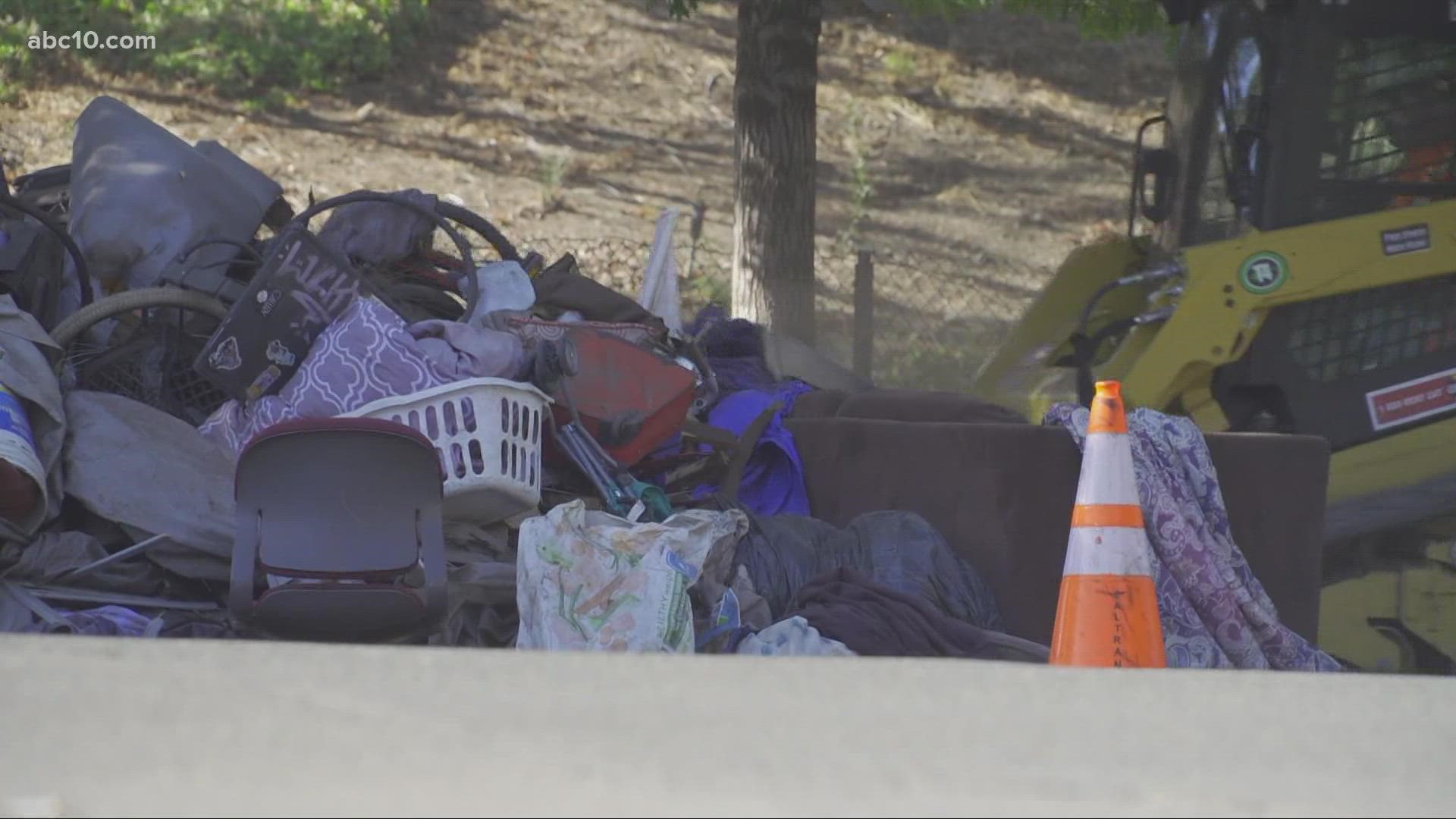 ABC10's Lena Howland provides updates on Caltrans' homeless encampment cleanup project.
