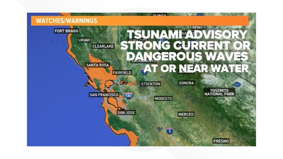 Tsunami Advisory for the Bay Area, California coastline