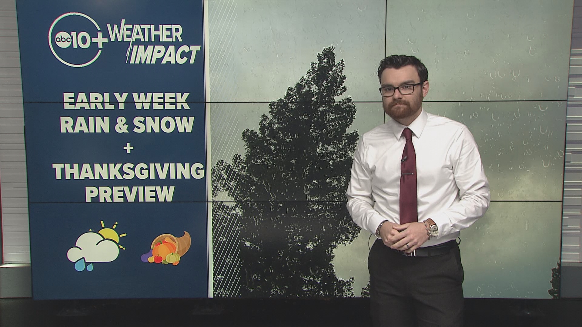 Sunday is a break in the storms before more rain and snow Monday and Tuesday. Thanksgiving travel could be impacted for some.