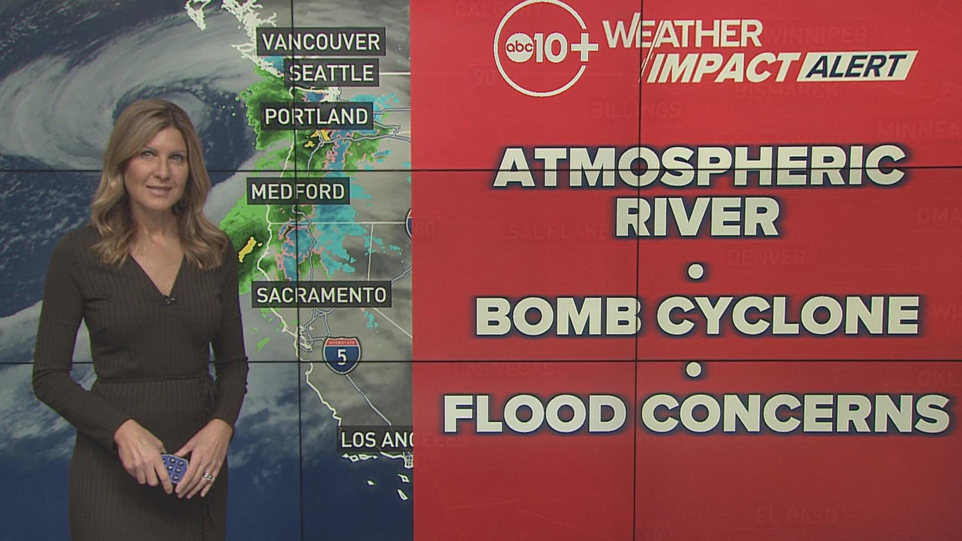 A powerful Atmospheric River hitting Northern California is driven by a rapidly intensifying low pressure system. Flooding a concern along with strong winds