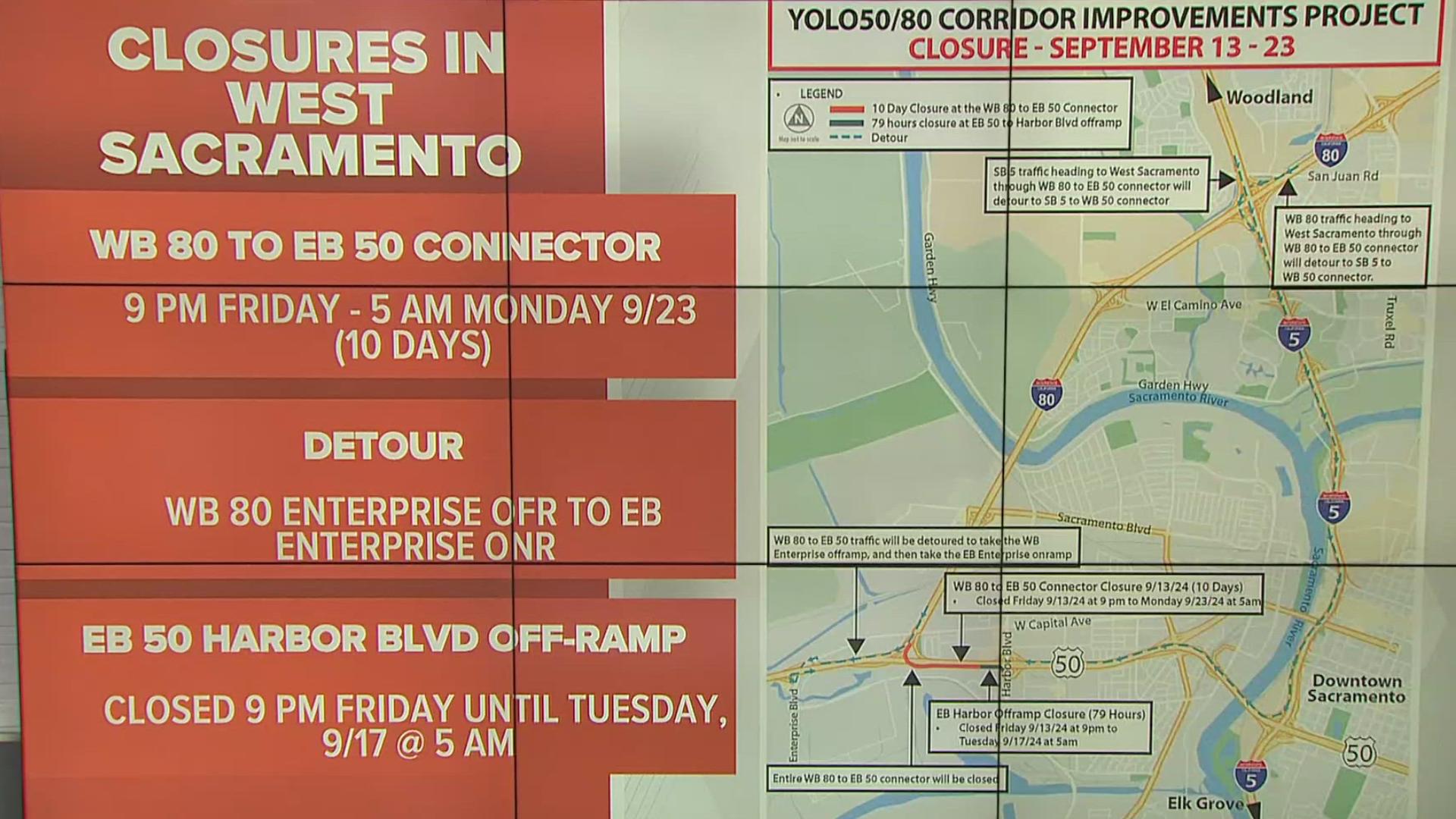 The closure starts Friday, September 13th. It's part of Caltrans' Yolo Interstate 80 Pavement Rehabilitation Project.