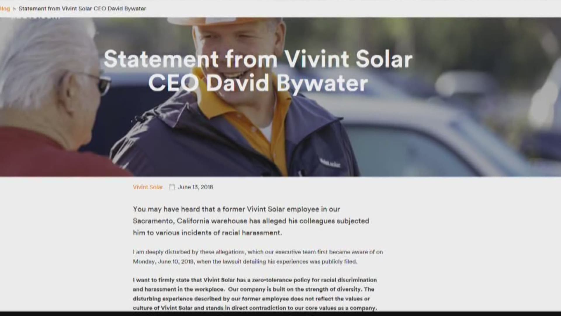 A Sacramento man has filed a lawsuit with the California Superior Court in Sacramento County against his former employer, Vivint Solar, for racial harassment and discrimination.