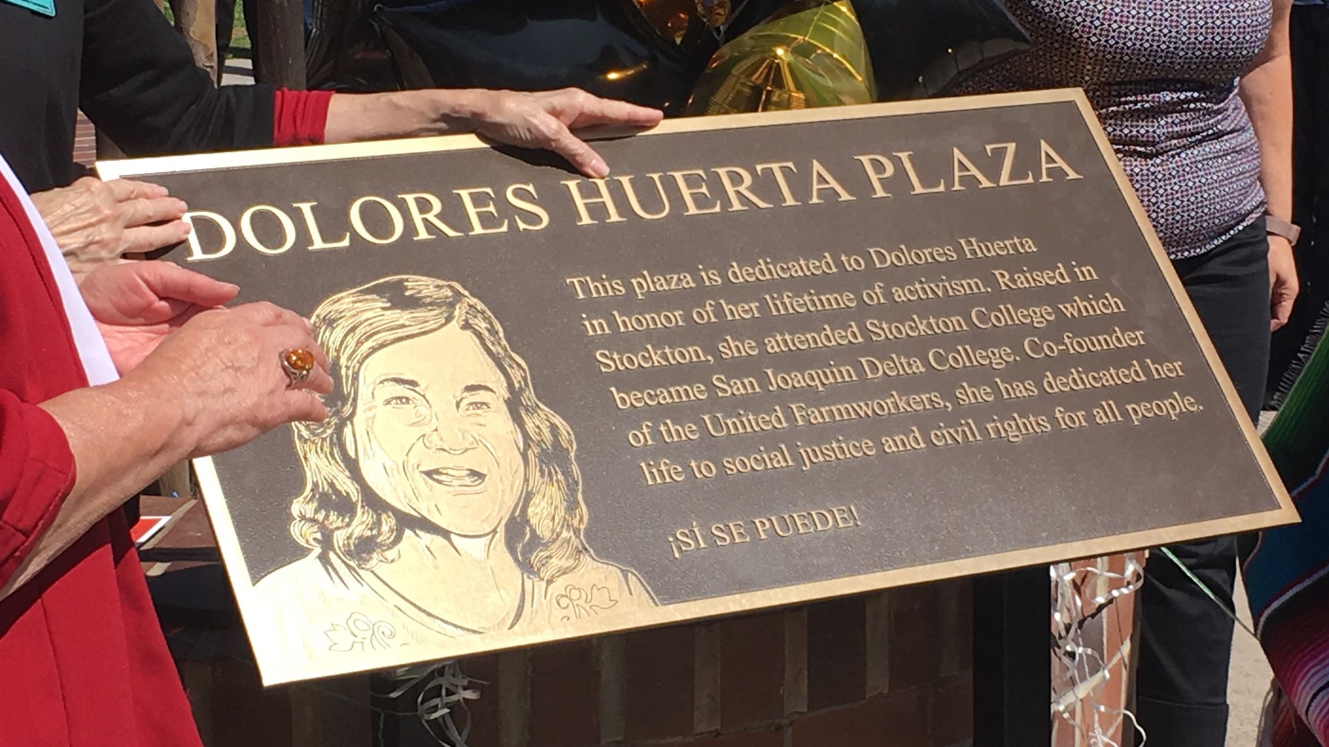 While Dolores Huerta was in Indiana speaking about Latino Heritage Month, her sister Alicia Arong stopped by Stockton at plaza dedication ceremony for her sister.