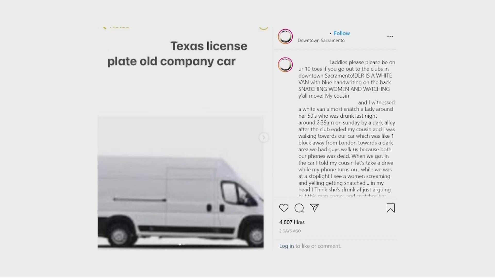 Sacramento Police Department said they're investigating a complaint about a suspicious vehicle related to a social media post.