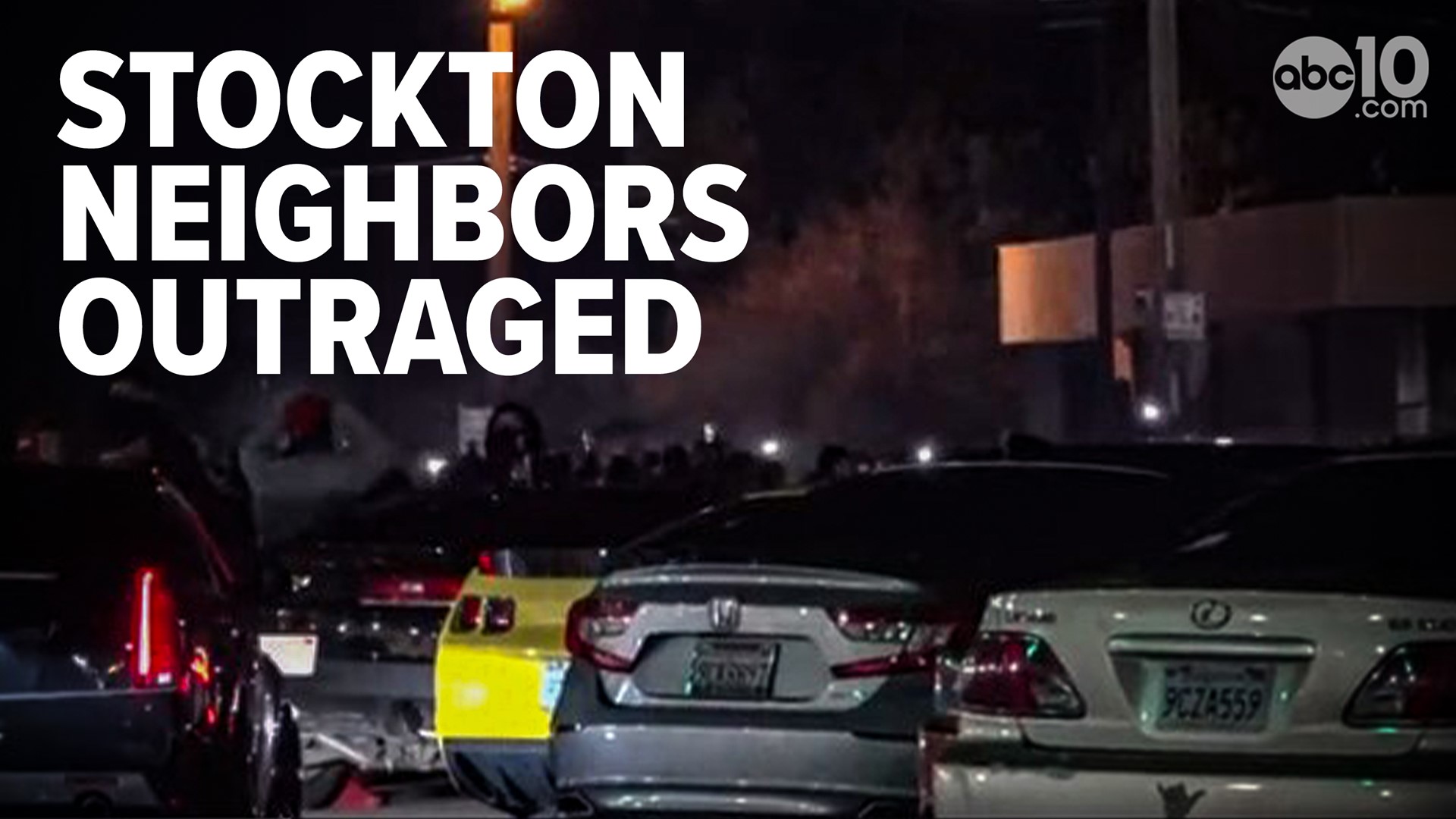 Hundreds of people gathered for a sideshow in Stockton to watch cars do donuts and burnouts, neighbors say cars were parked right in the middle of the street.