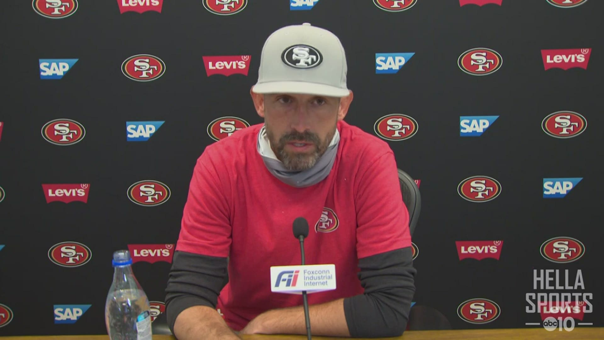 San Francisco 49ers coach Kyle Shanahan discusses Jimmy Garoppolo's status for Sunday's game vs. New York Giants & his $100,000 NFL fine for not wearing a mask.