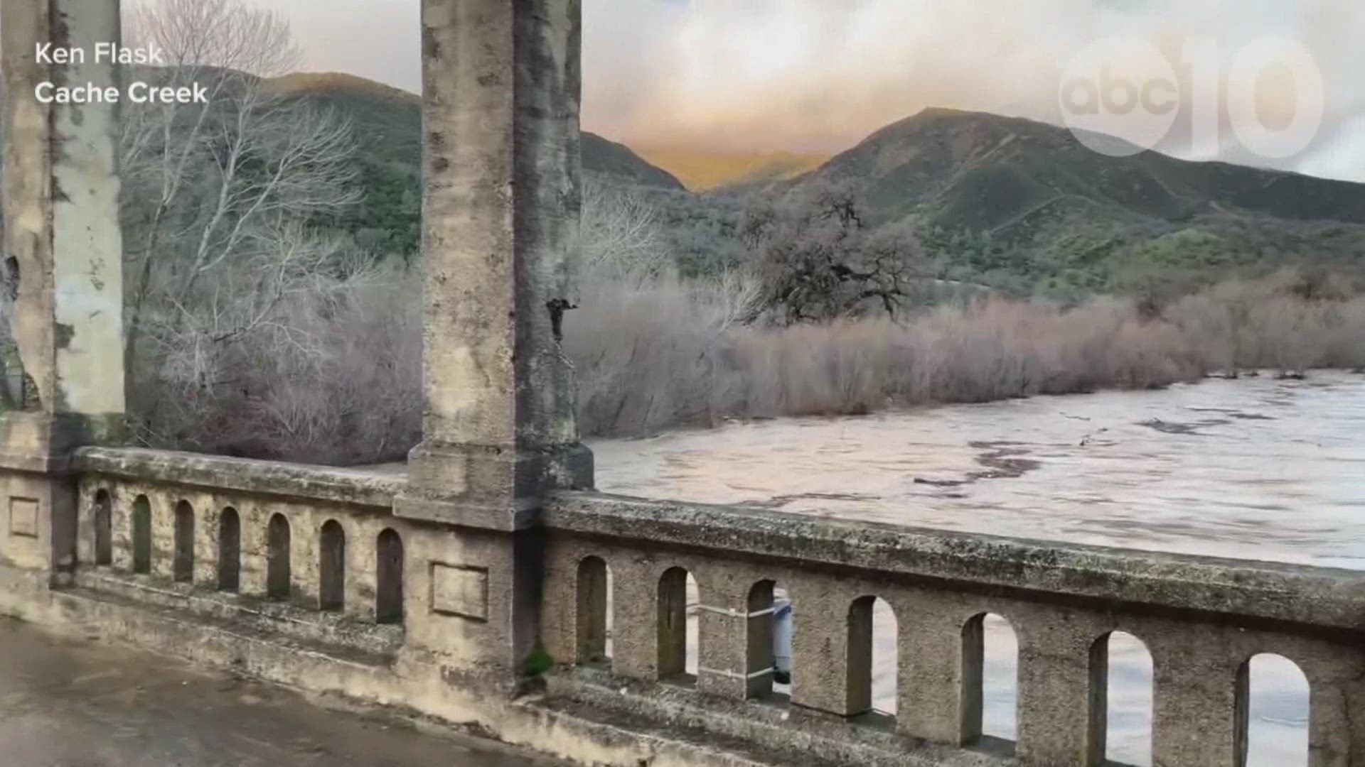The River gauge is high on Cache Creek north of Woodland, Calif. — where a "danger stage" is expected to be reached at 8 p.m. Thursday. Ken Flask shared this video, taken Thursday morning, with ABC10.