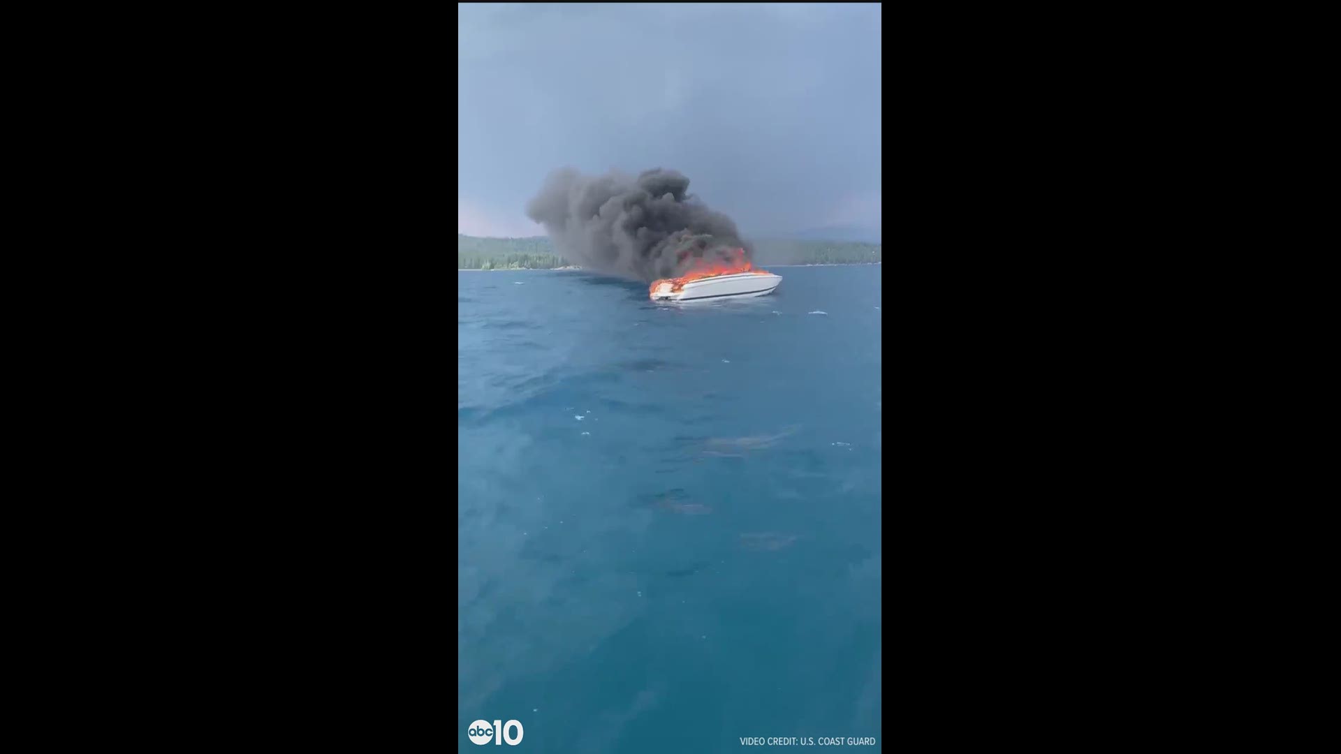US Coast Guard unit stationed at the lake responded after the unidentified 43-year-old man’s 26-foot Cobalt boat caught fire near Dollar Point.
