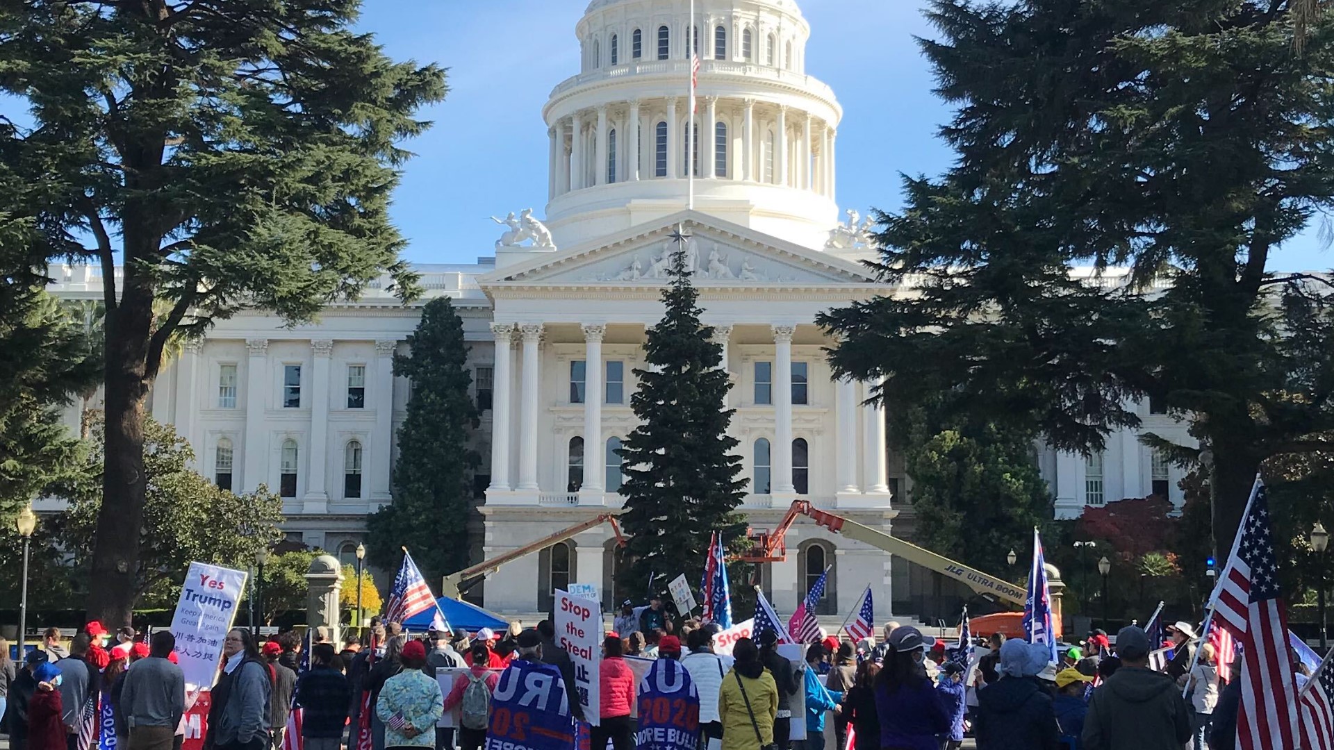 A crowd gathered at the Capitol air frustrations regarding the presidential election results and California's new pandemic restrictions.