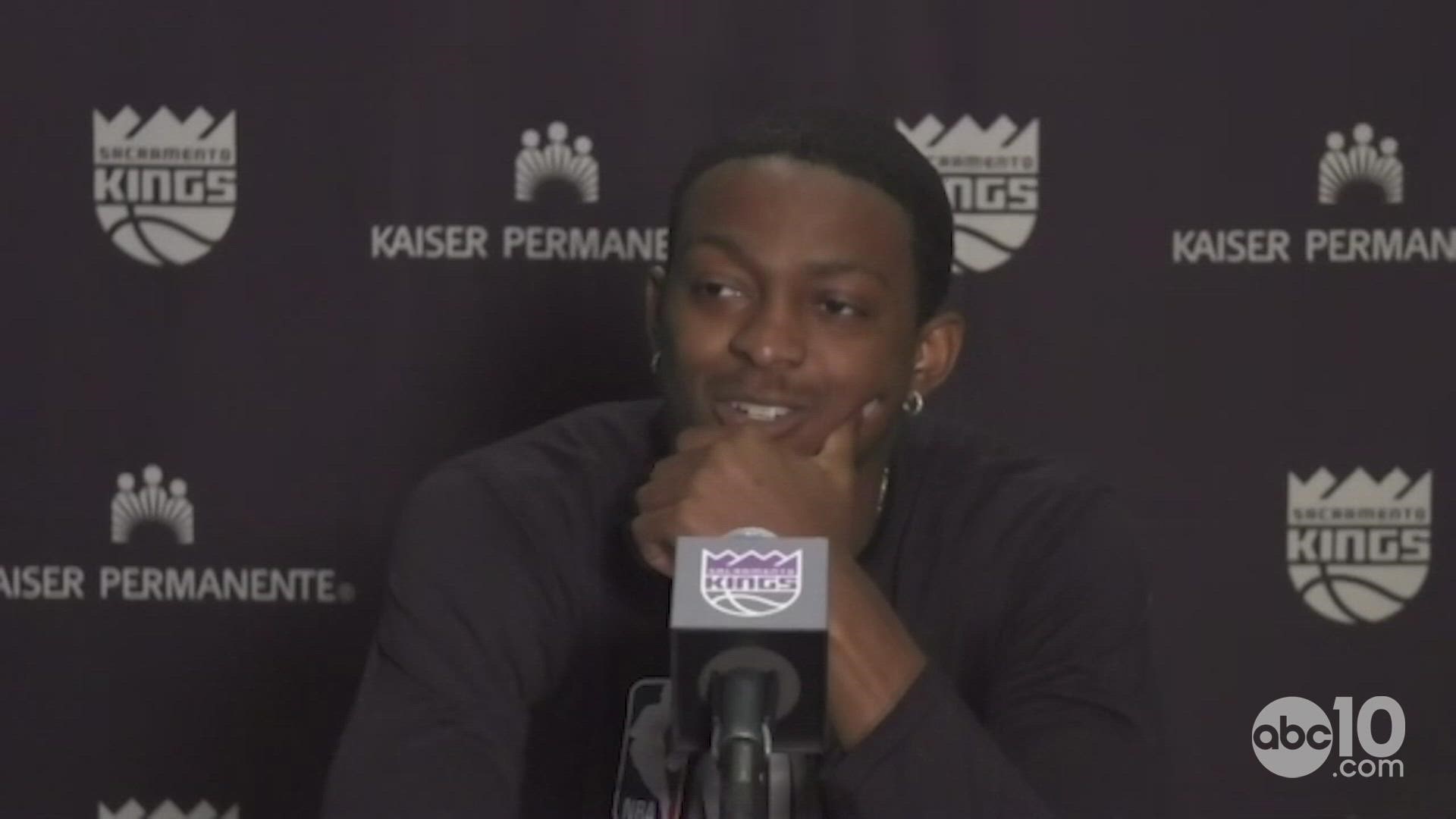Sacramento Kings PG De'Aaron Fox addresses reporters in a Zoom meeting one week before the team heads to Orlando to resume NBA action