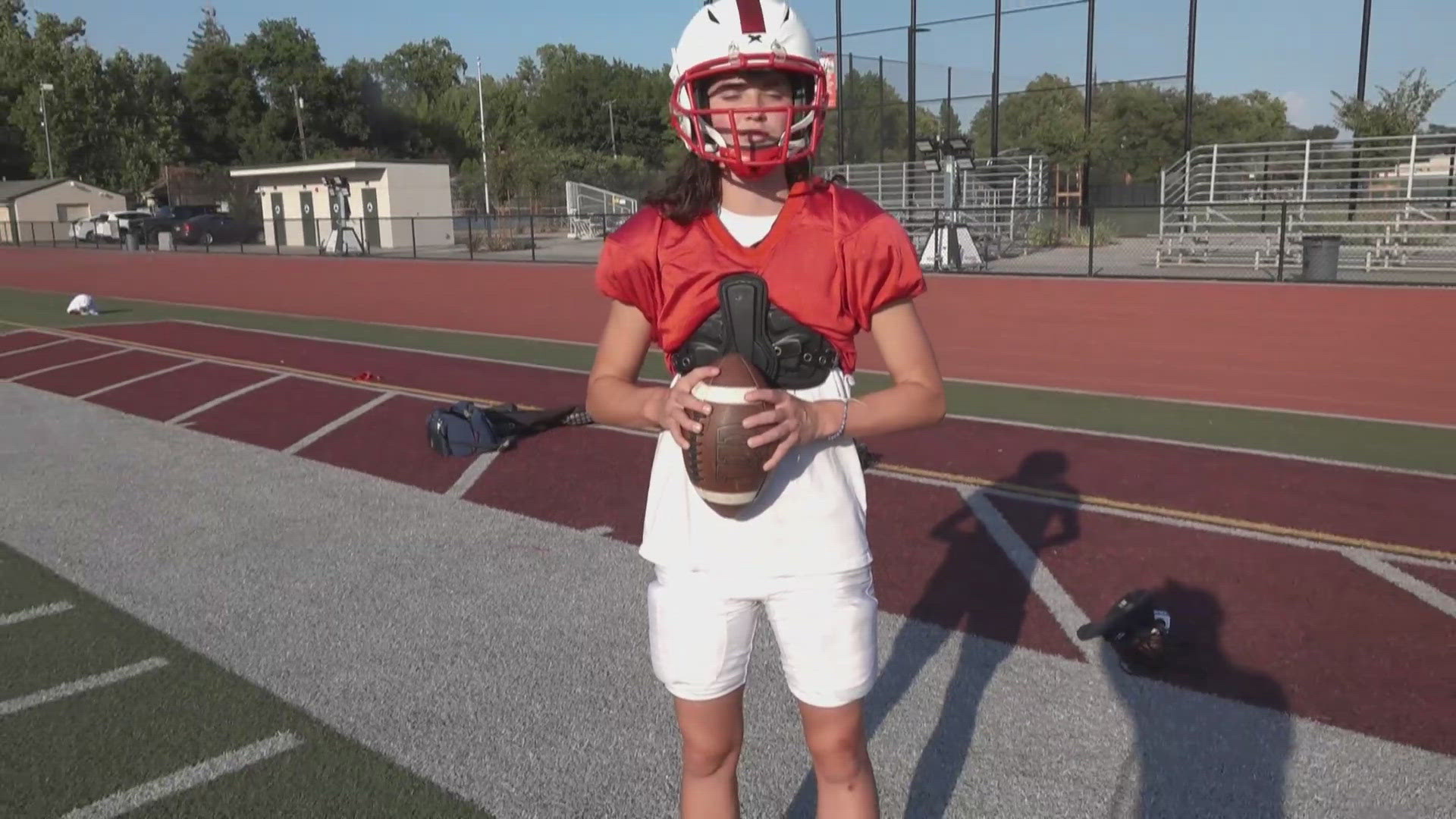Daisy Throckmorton, a senior at McClatchy High School in Sacramento, has become the school’s first known female varsity quarterback.