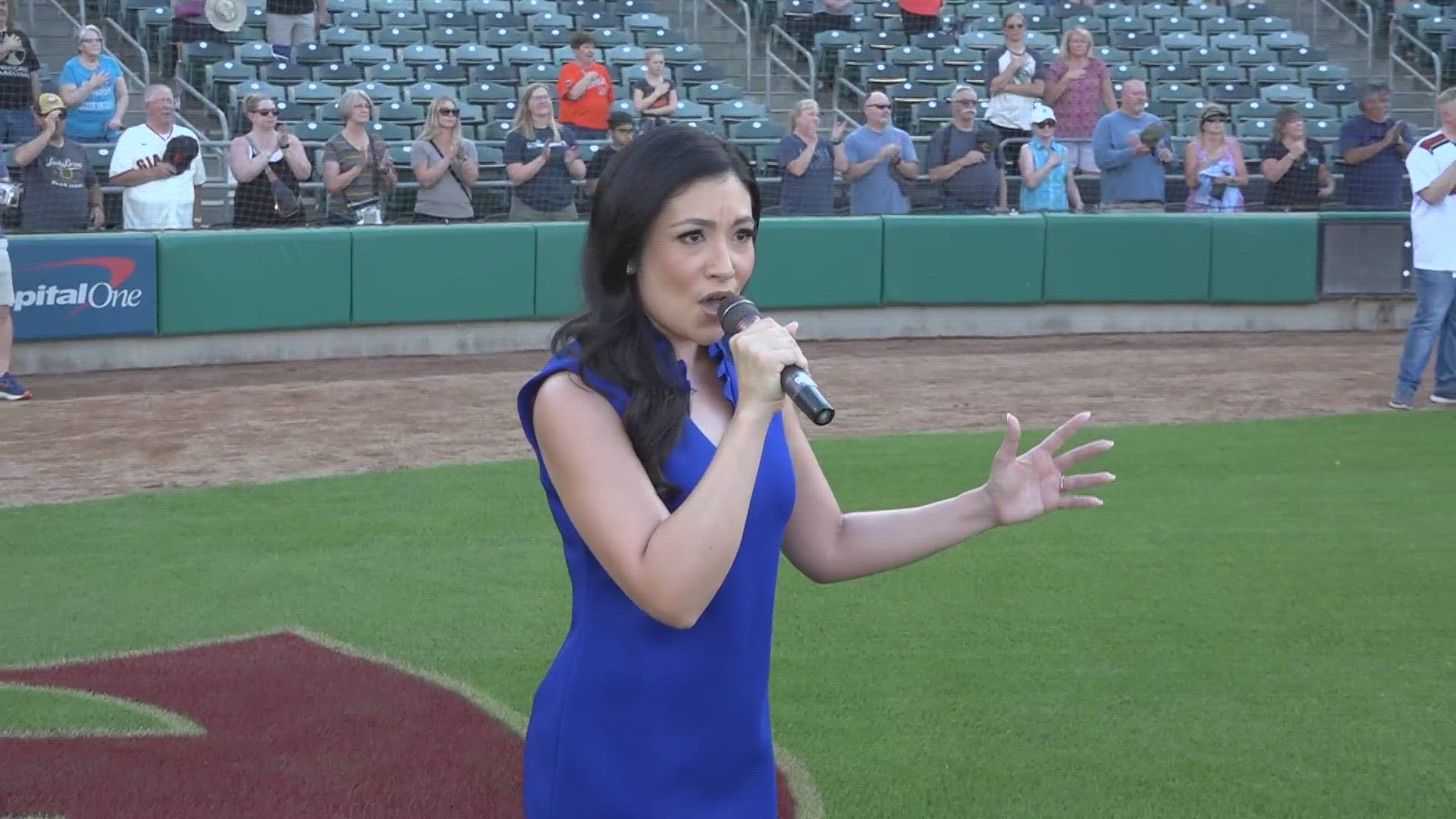 ABC10's Lora Painter was at the River Cats game to sing the Star-Spangled Banner.