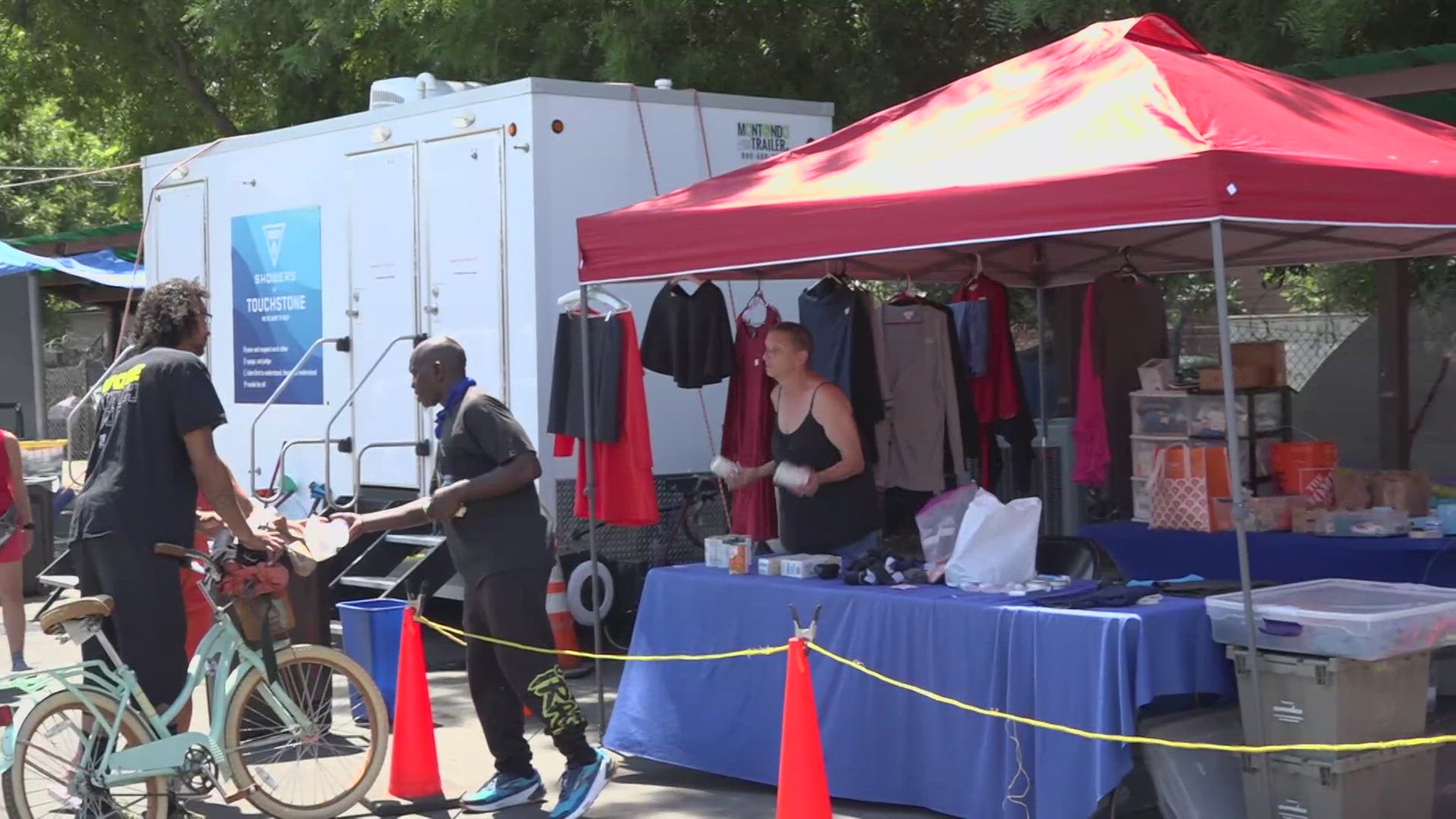 The mobile shower service operates three days a week at locations around Sacramento.