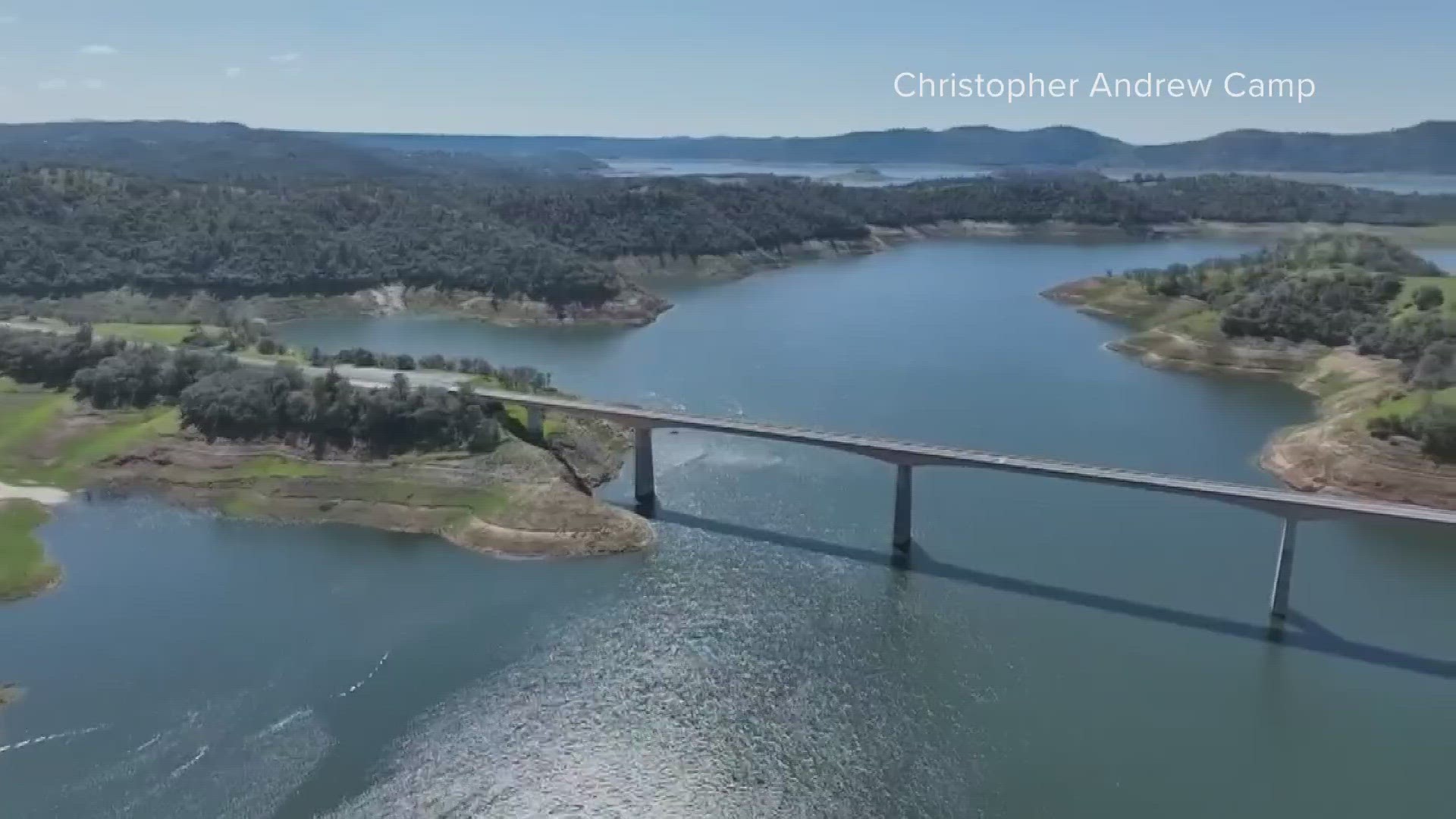 Drone video shows the impacts on New Melones Lake in Calaveras County after recent winter storms.