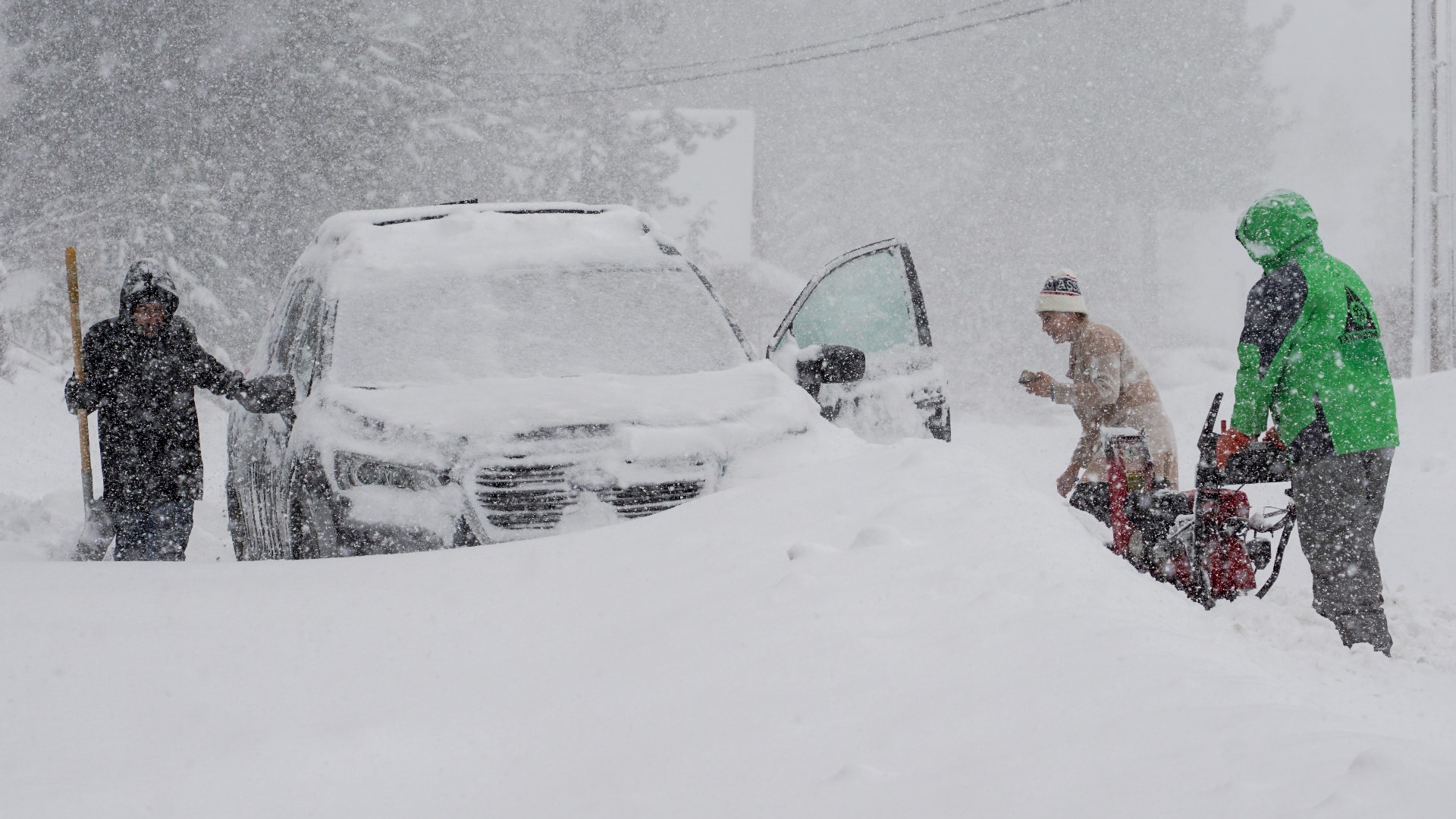 The rare combination of very strong wind with the heavy snow has produced a blizzard warning for very low to zero visibility at times until 10 a.m. Sunday.