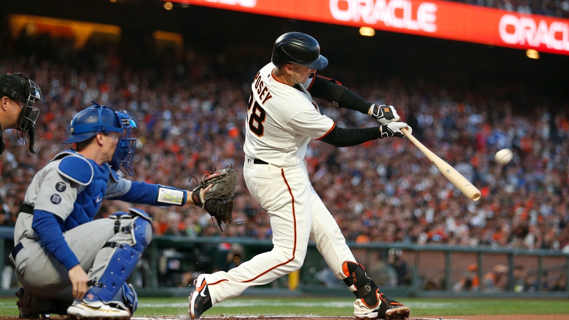 Download Buster Posey Being Hit Wallpaper