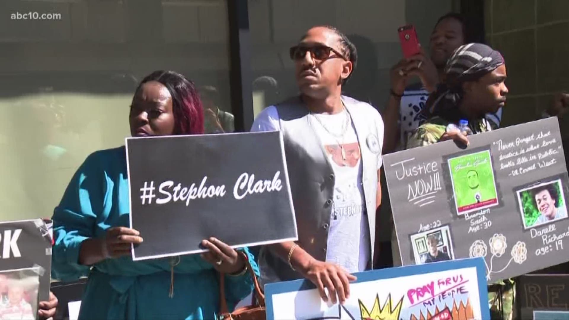 The protest, which marked six months since Stephon Clark was shot and killed in his backyard by Sacramento Police officers, was in opposition to a three-day statewide law enforcement conference at the convention center.