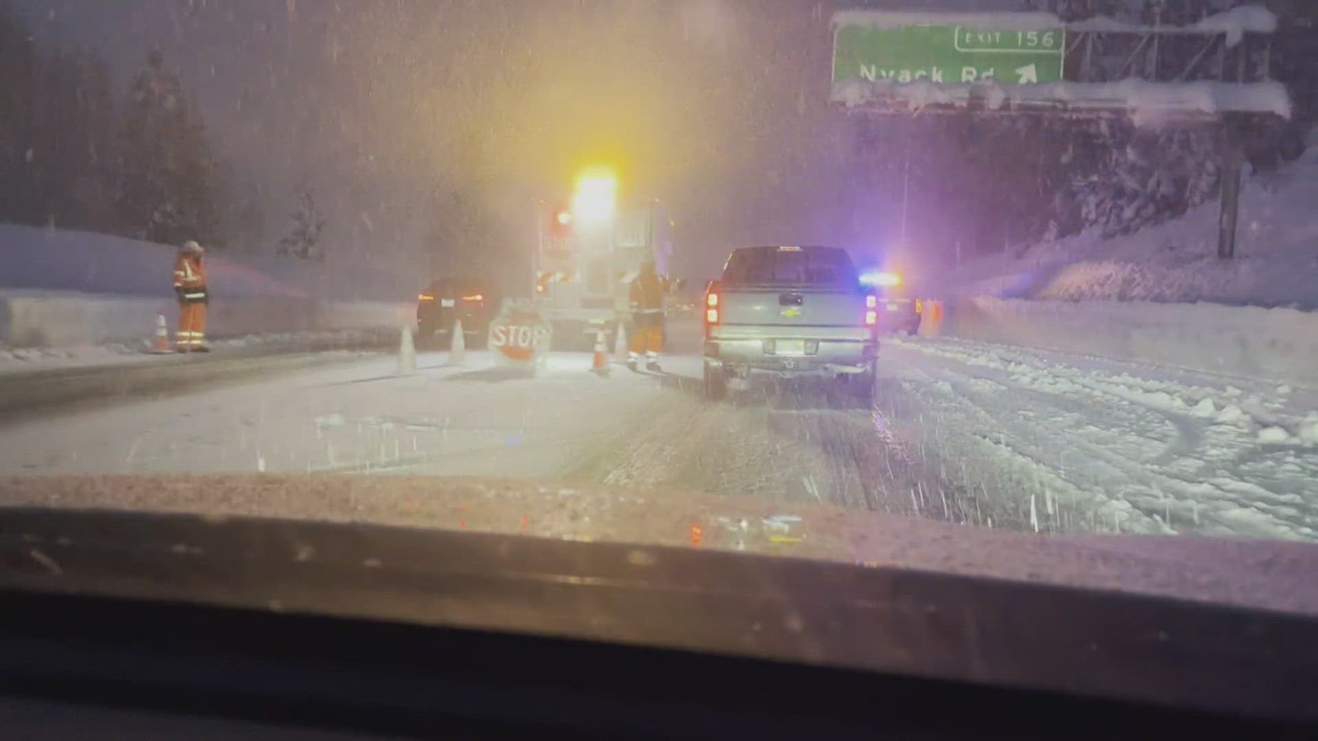 Snow impacted roadways as traffic came to a standstill in the Sierra.