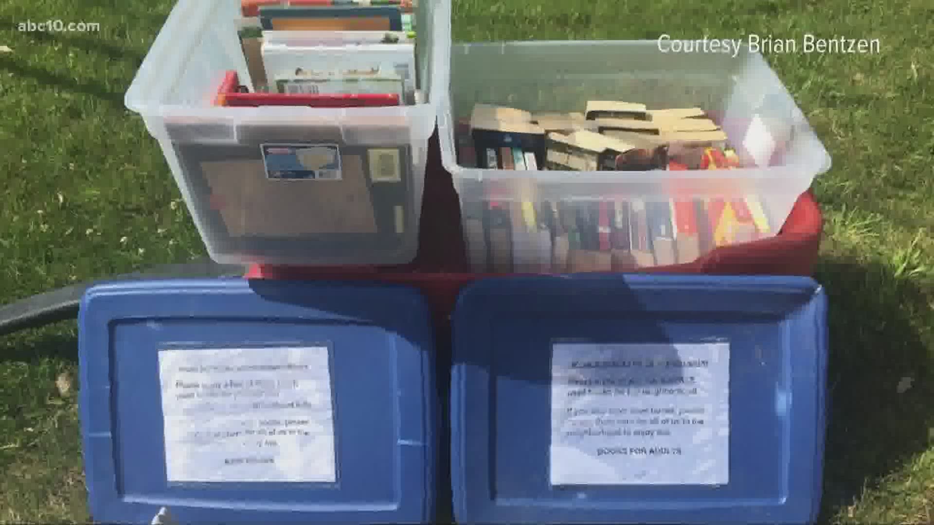 A Sacramento man starts a social distancing neighborhood library to encourage kids and parents to read while they're at home.