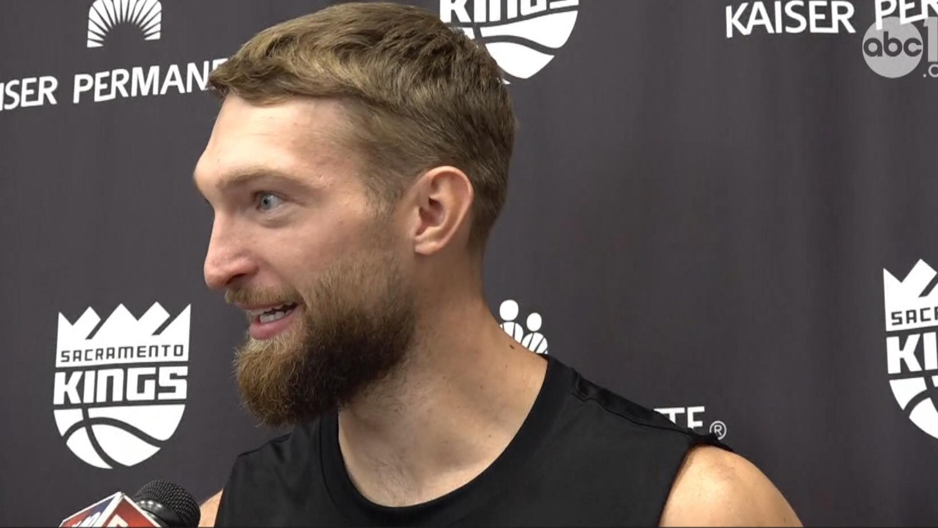 Sacramento Kings center Domantas Sabonis talks about trying to engage in unselfish play and working on his three-point shot, which might be more common this season.